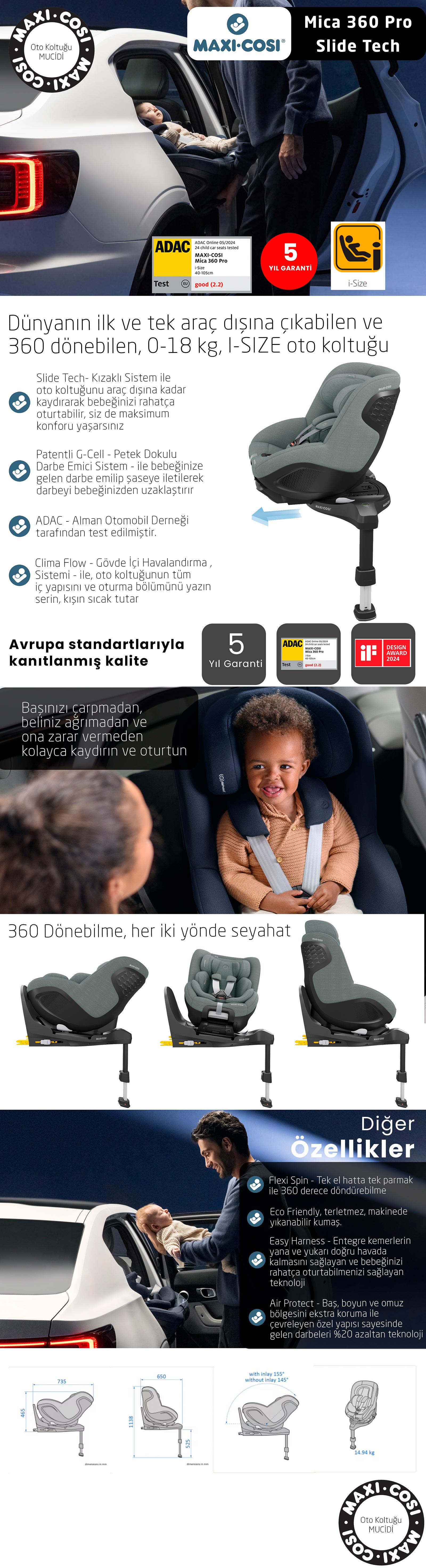 Maxi-Cosi Mica 360 Pro i-Size Dünyanın İlk Kızaklı, Araç Dışına