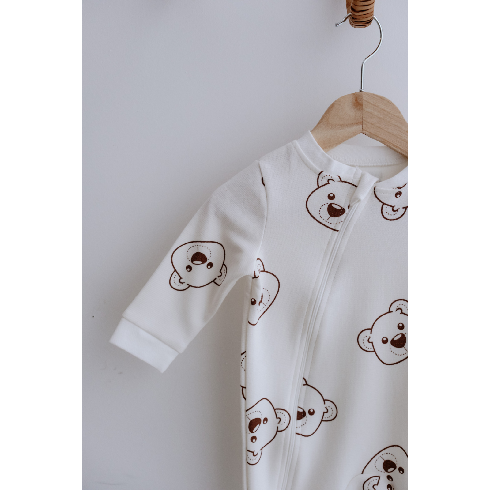 Uzun Kollu Fermuarlı Bebek Tulum Ayıcık Desenli