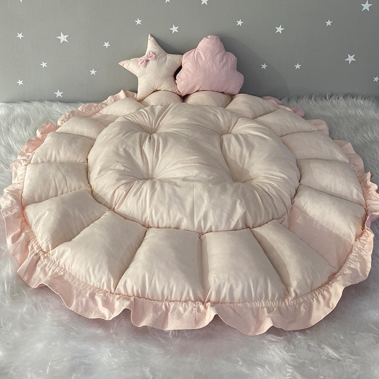 Premium Oyun Minderi Pudra ve Somon Renk Cibinlik Tüllü Oyun Minderi Babynest