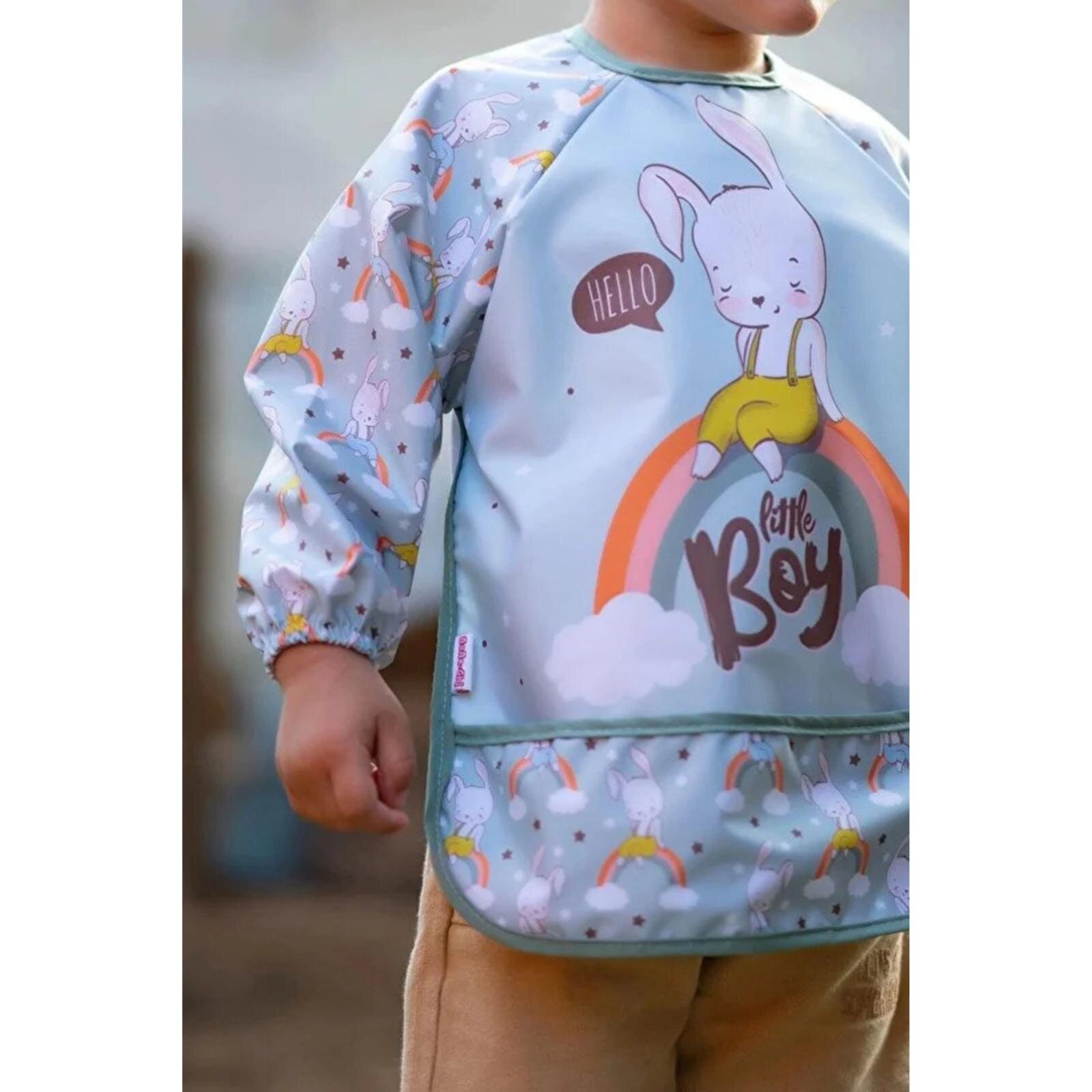 Sıvı Geçirmez Uzun Kollu Mama Ve Aktivite Önlüğü - Tavşan Desenli