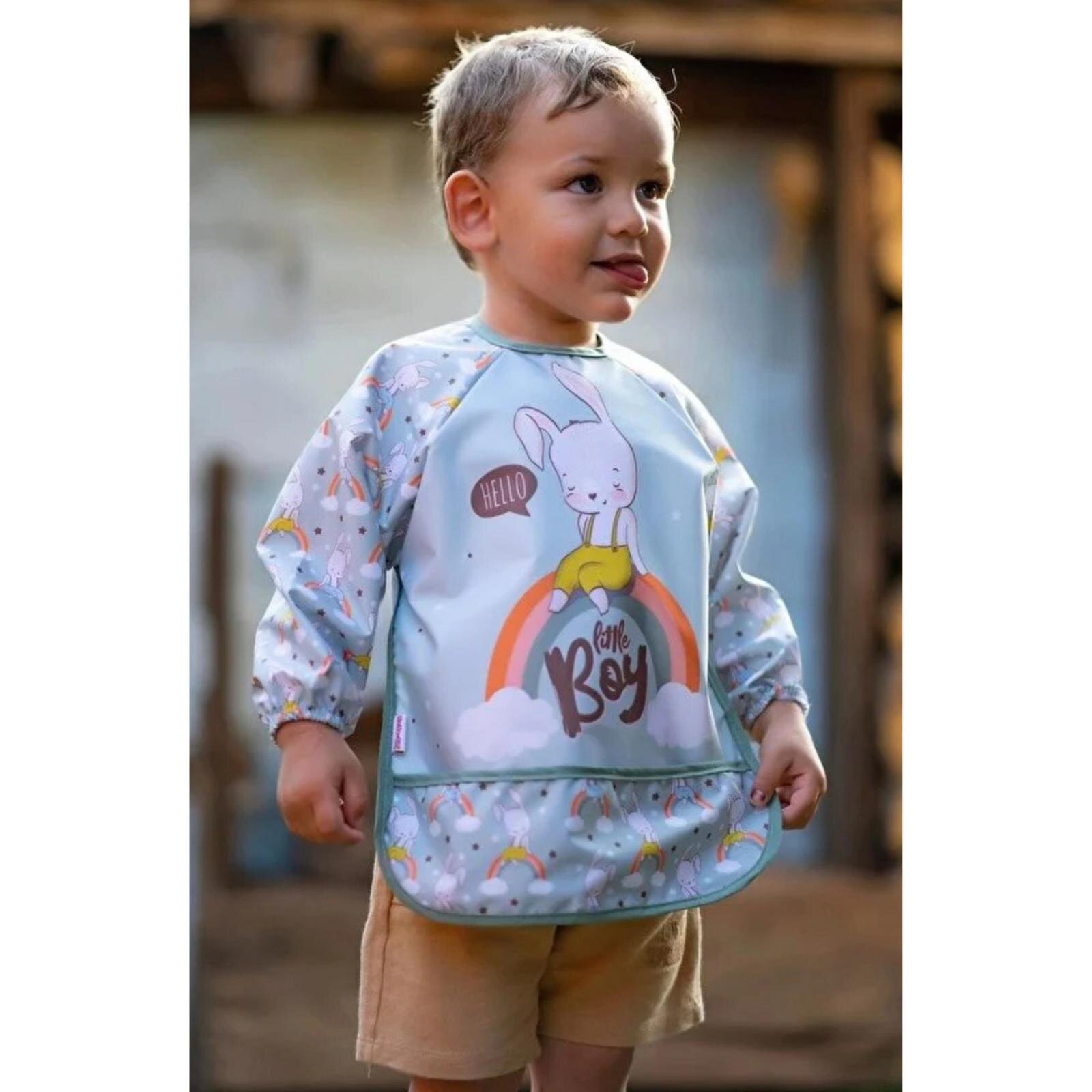 Sıvı Geçirmez Uzun Kollu Mama Ve Aktivite Önlüğü - Tavşan Desenli