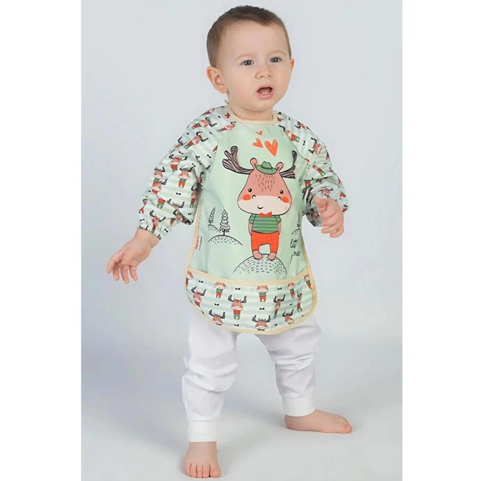 Sıvı Geçirmez Uzun Kollu Mama Ve Aktivite Önlüğü - Geyik Desenli