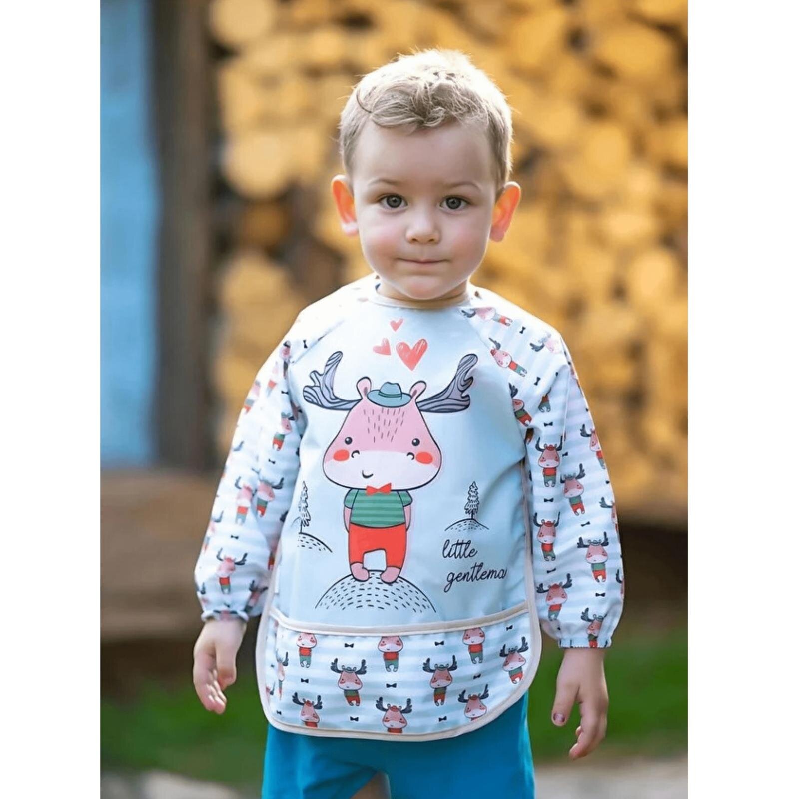 Sıvı Geçirmez Uzun Kollu Mama Ve Aktivite Önlüğü - Geyik Desenli