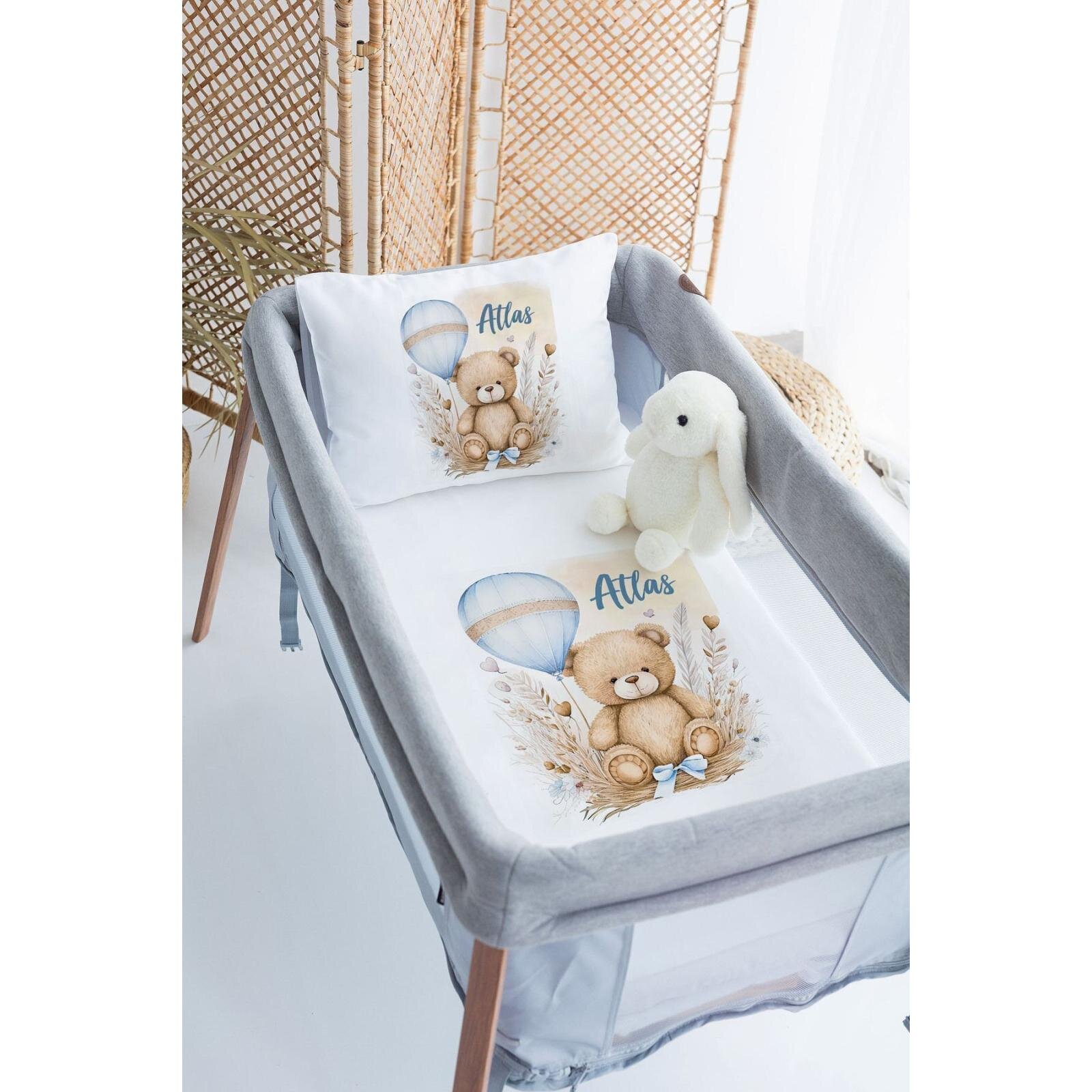 %100 Pamuk Saten Bebeğinizin İsmine Özel 70x120 Park Yatak Nevresim Seti - Özel Hediye Paketli - Ayıcık (Lütfen Ürün Özellikleri Kısmını Okuyunuz)