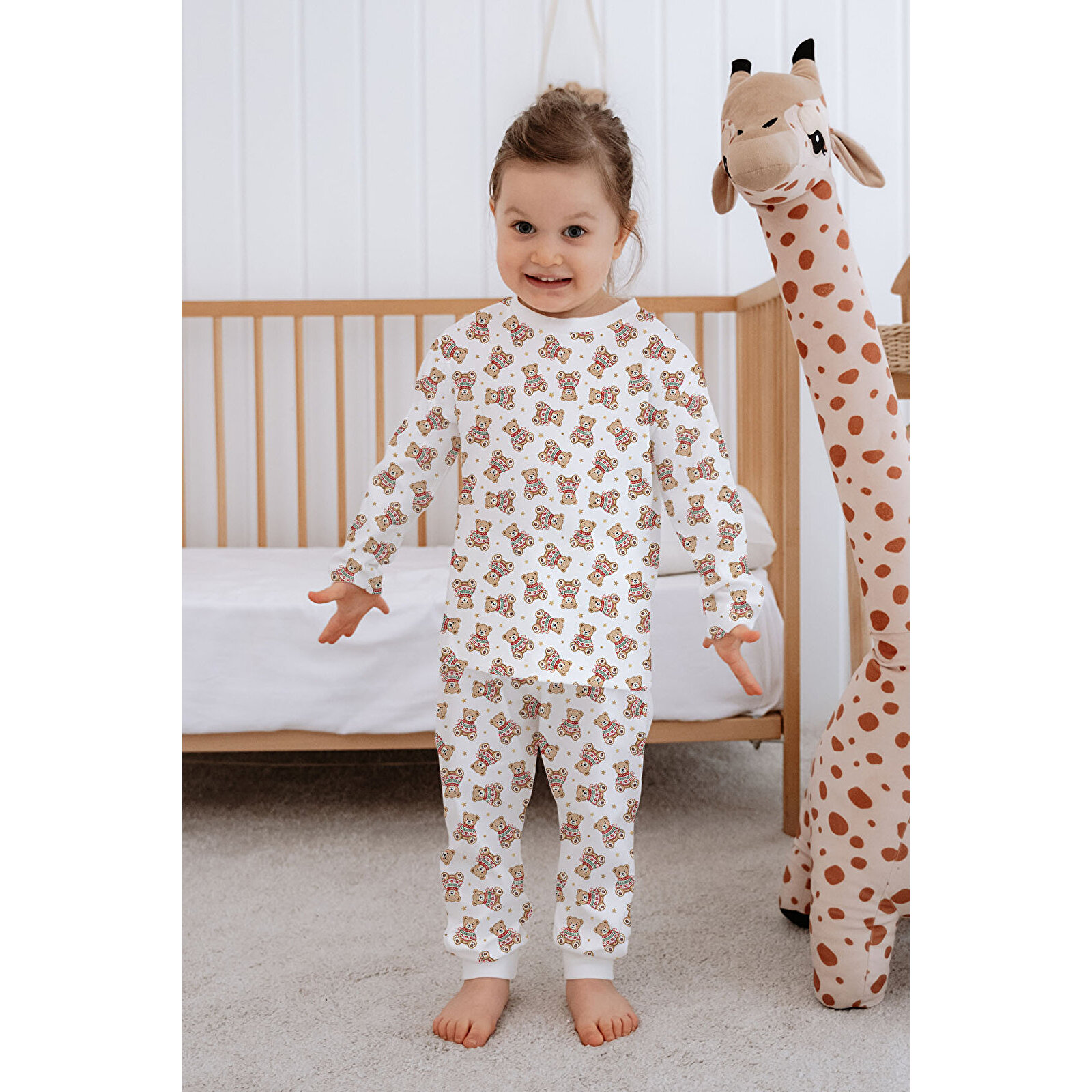 Erkek Bebek Çocuk Pijama Takımı Uzun Kollu Üst ve Alt Takım - Kış Ayıları