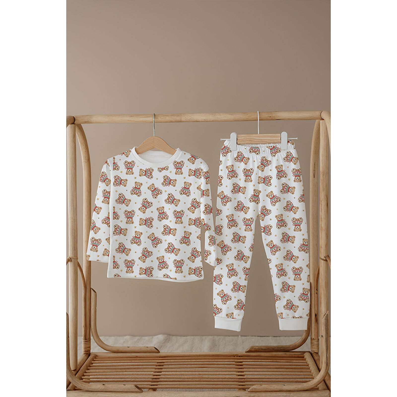 Erkek Bebek Çocuk Pijama Takımı Uzun Kollu Üst ve Alt Takım - Kış Ayıları