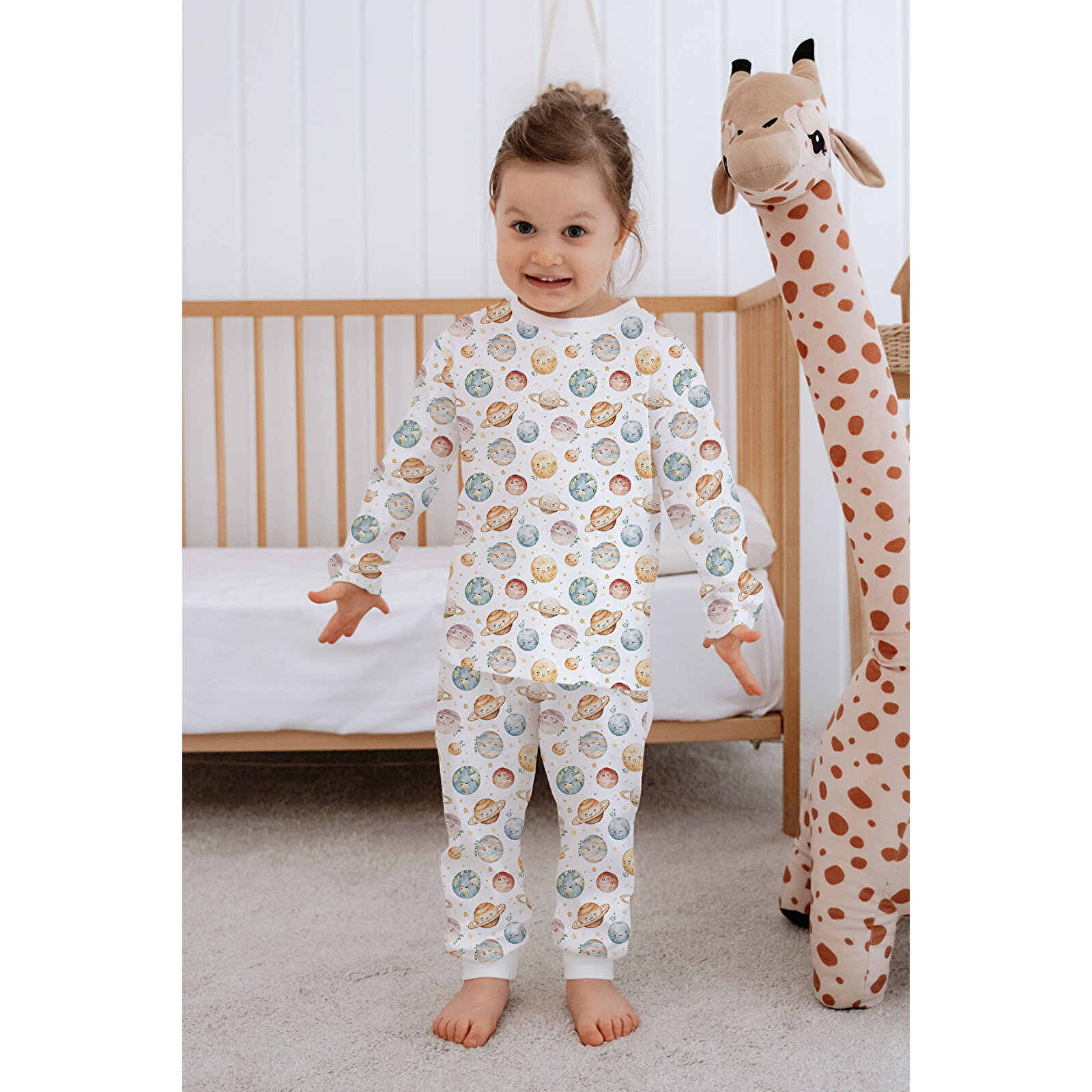 Erkek Bebek Çocuk Pijama Takımı Uzun Kollu Üst ve Alt Takım - Sevimli Uzay Macerası