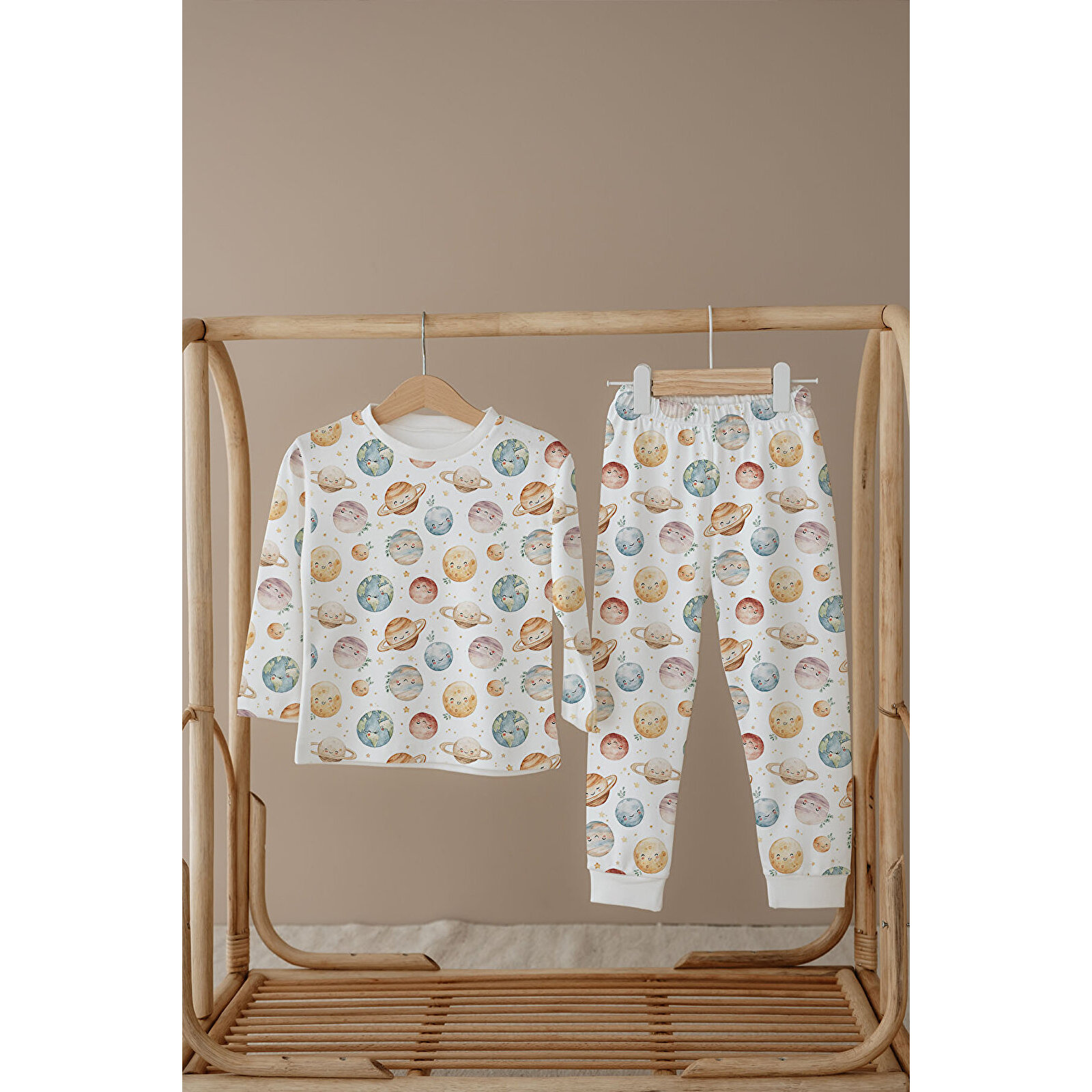 Erkek Bebek Çocuk Pijama Takımı Uzun Kollu Üst ve Alt Takım - Sevimli Uzay Macerası