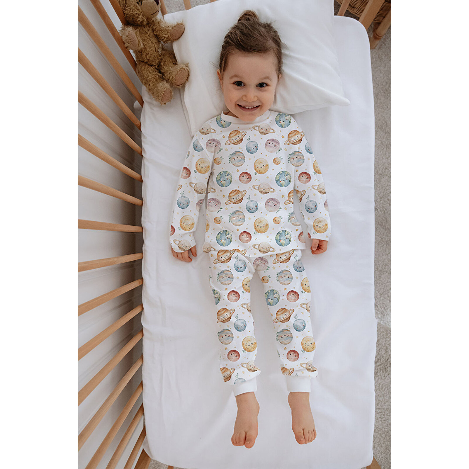 Erkek Bebek Çocuk Pijama Takımı Uzun Kollu Üst ve Alt Takım - Sevimli Uzay Macerası