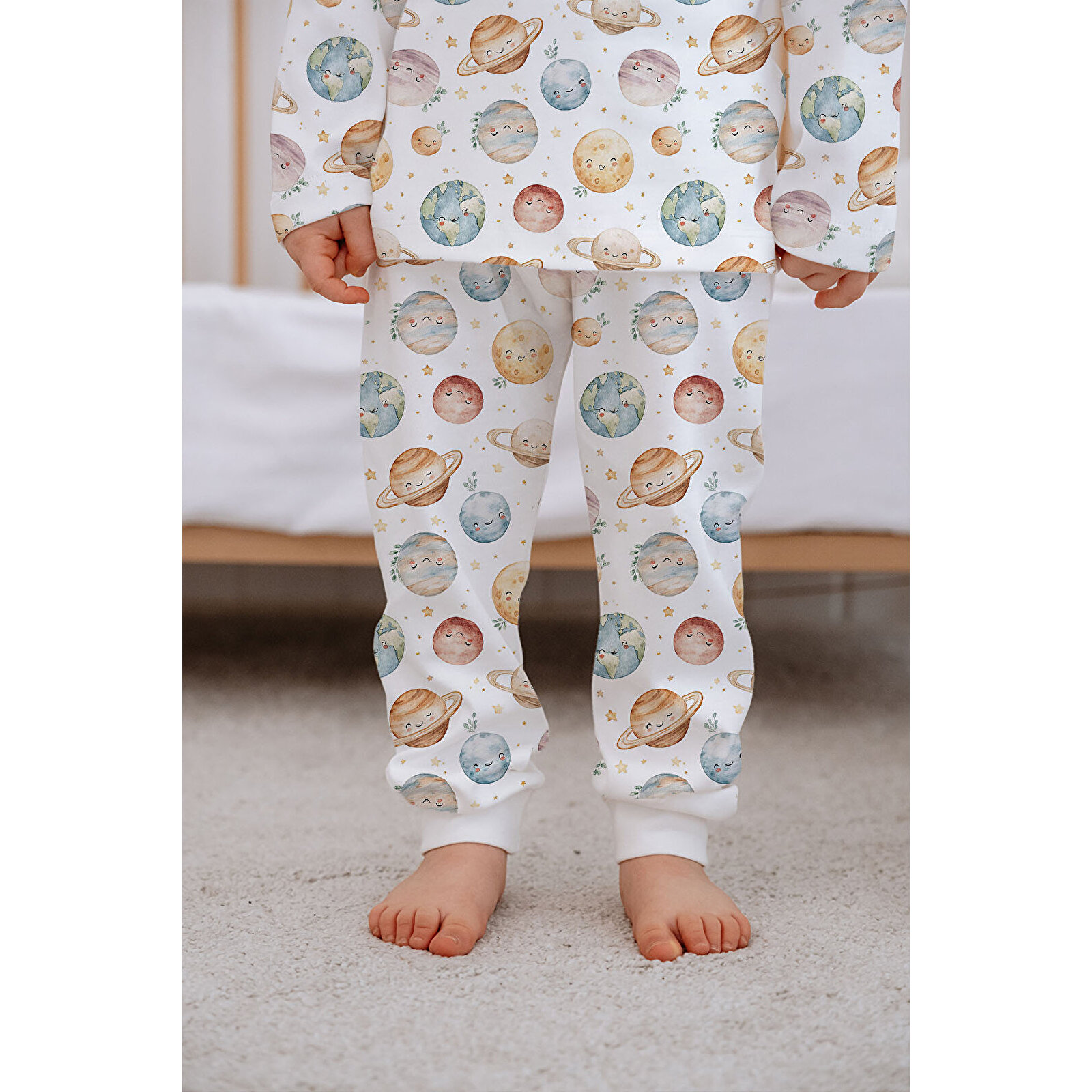 Erkek Bebek Çocuk Pijama Takımı Uzun Kollu Üst ve Alt Takım - Sevimli Uzay Macerası