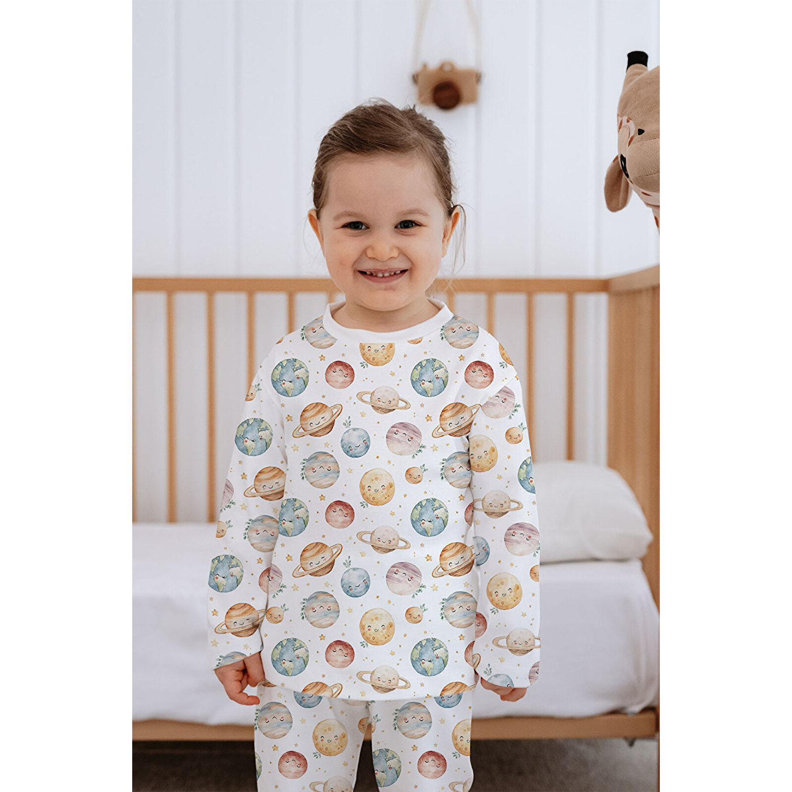 Erkek Bebek Çocuk Pijama Takımı Uzun Kollu Üst ve Alt Takım - Sevimli Uzay Macerası