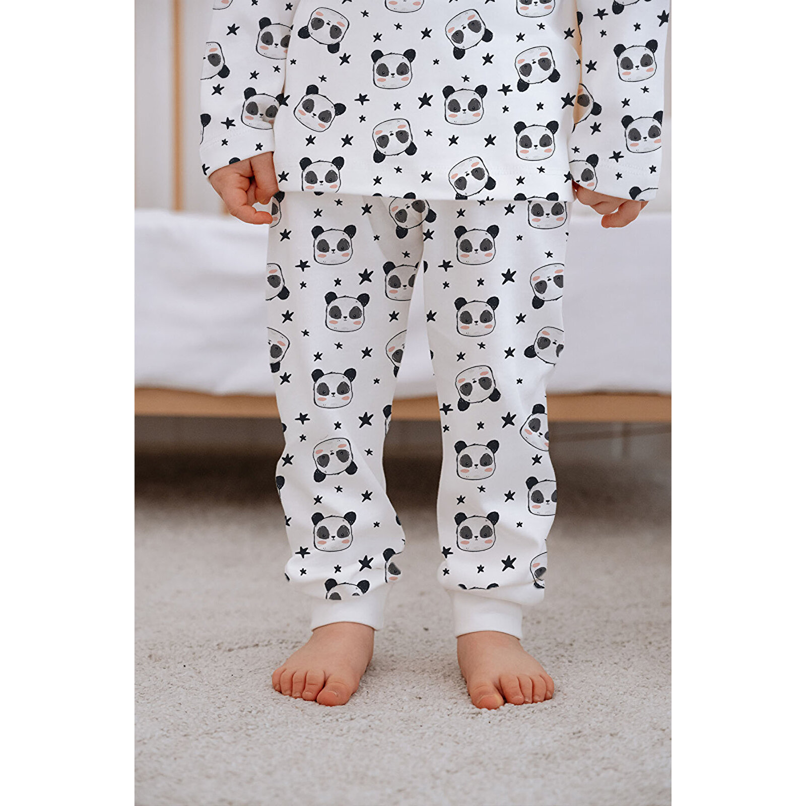 Kız Bebek Çocuk Pijama Takımı Uzun Kollu Üst ve Alt Takım - Sevimli Panda