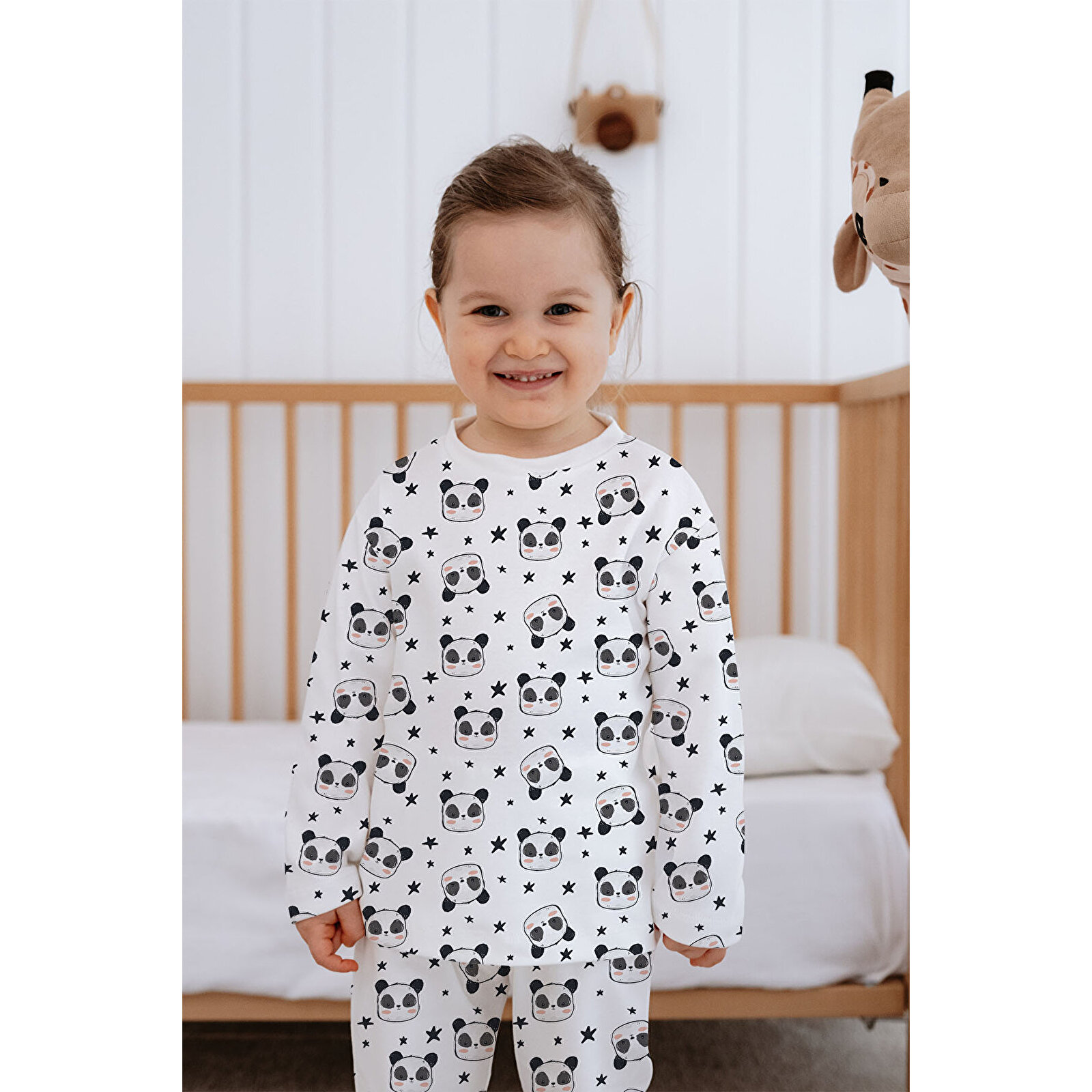 Kız Bebek Çocuk Pijama Takımı Uzun Kollu Üst ve Alt Takım - Sevimli Panda