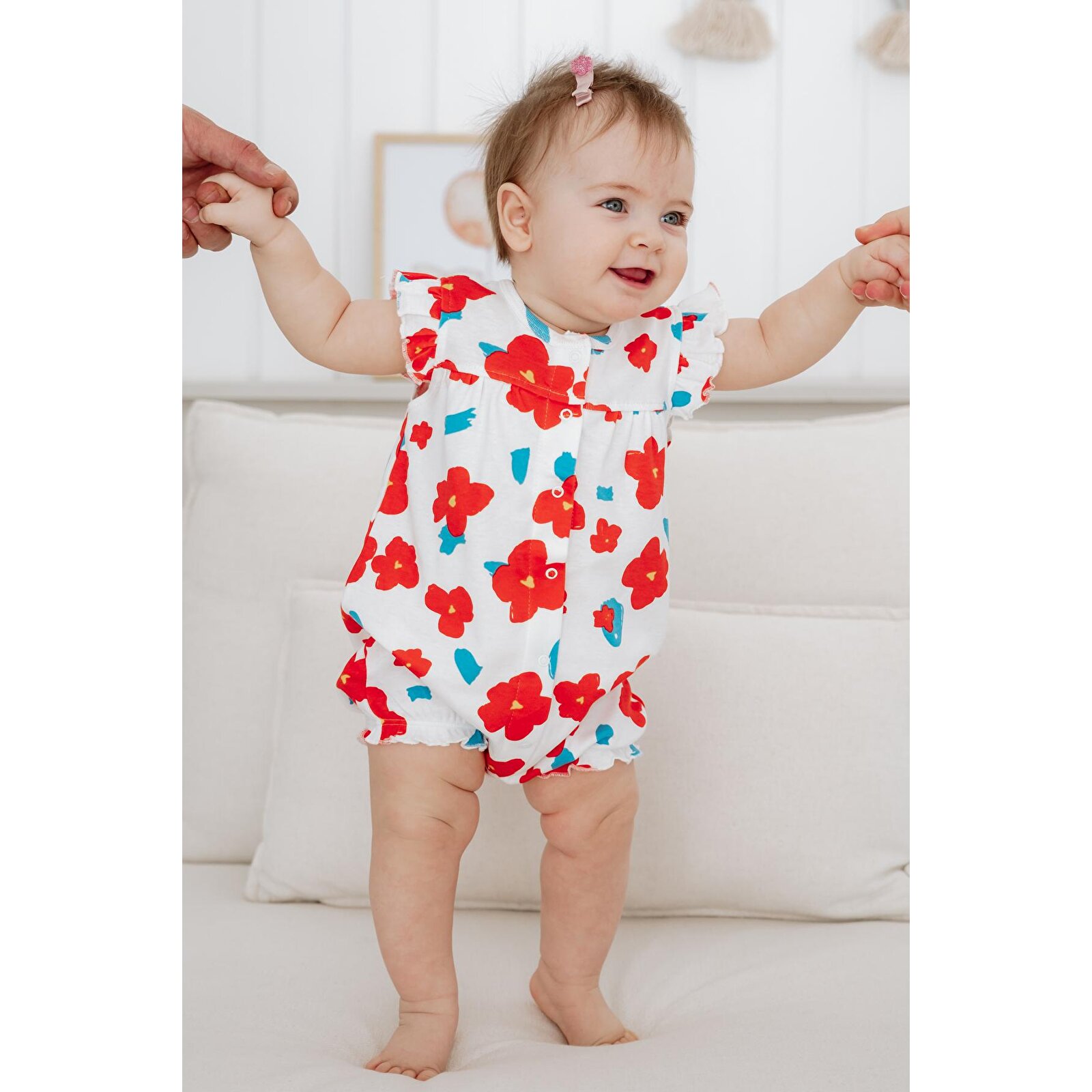 %100 Pamuk Kısa Paça Fırfırlı Bebek Tulum