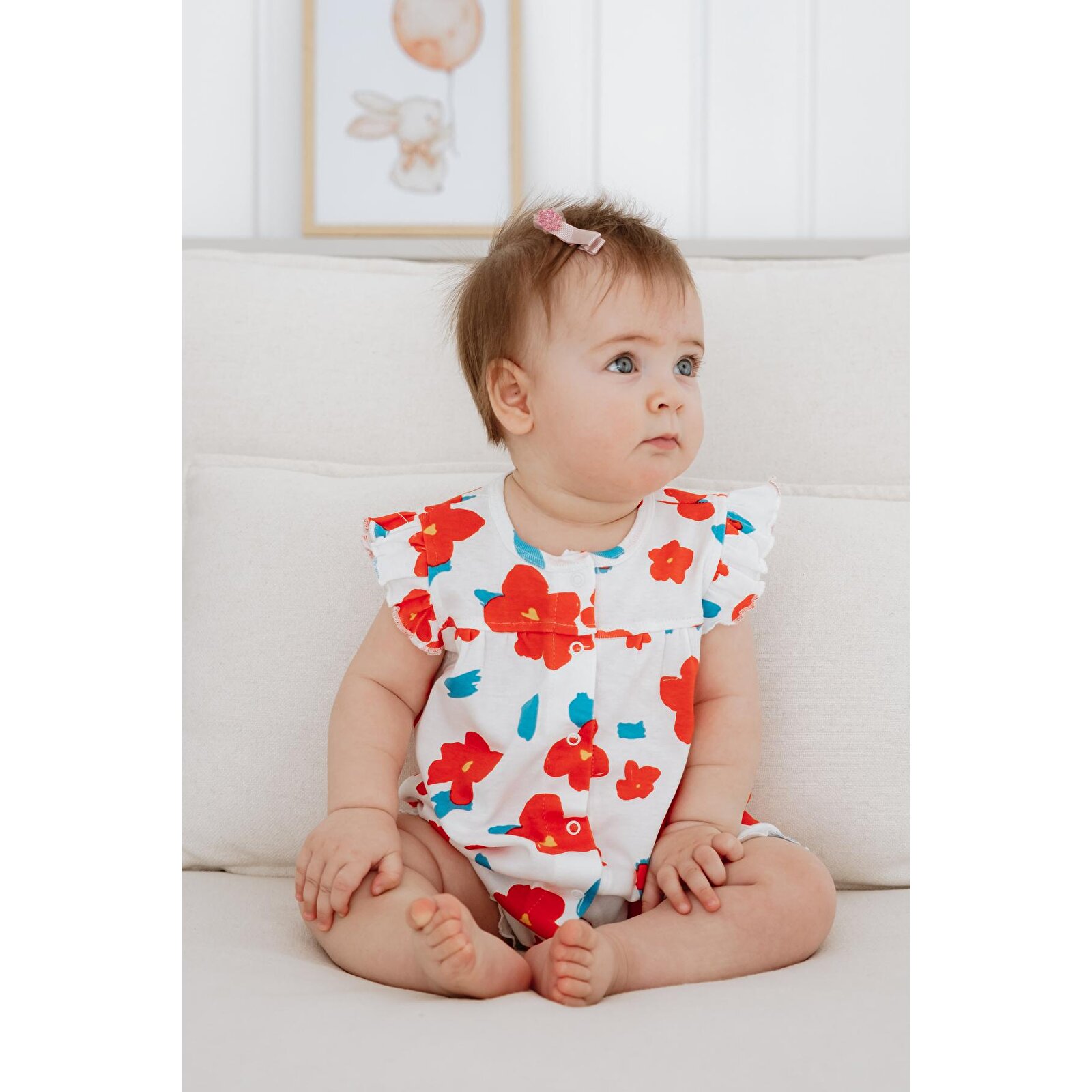 %100 Pamuk Kısa Paça Fırfırlı Bebek Tulum