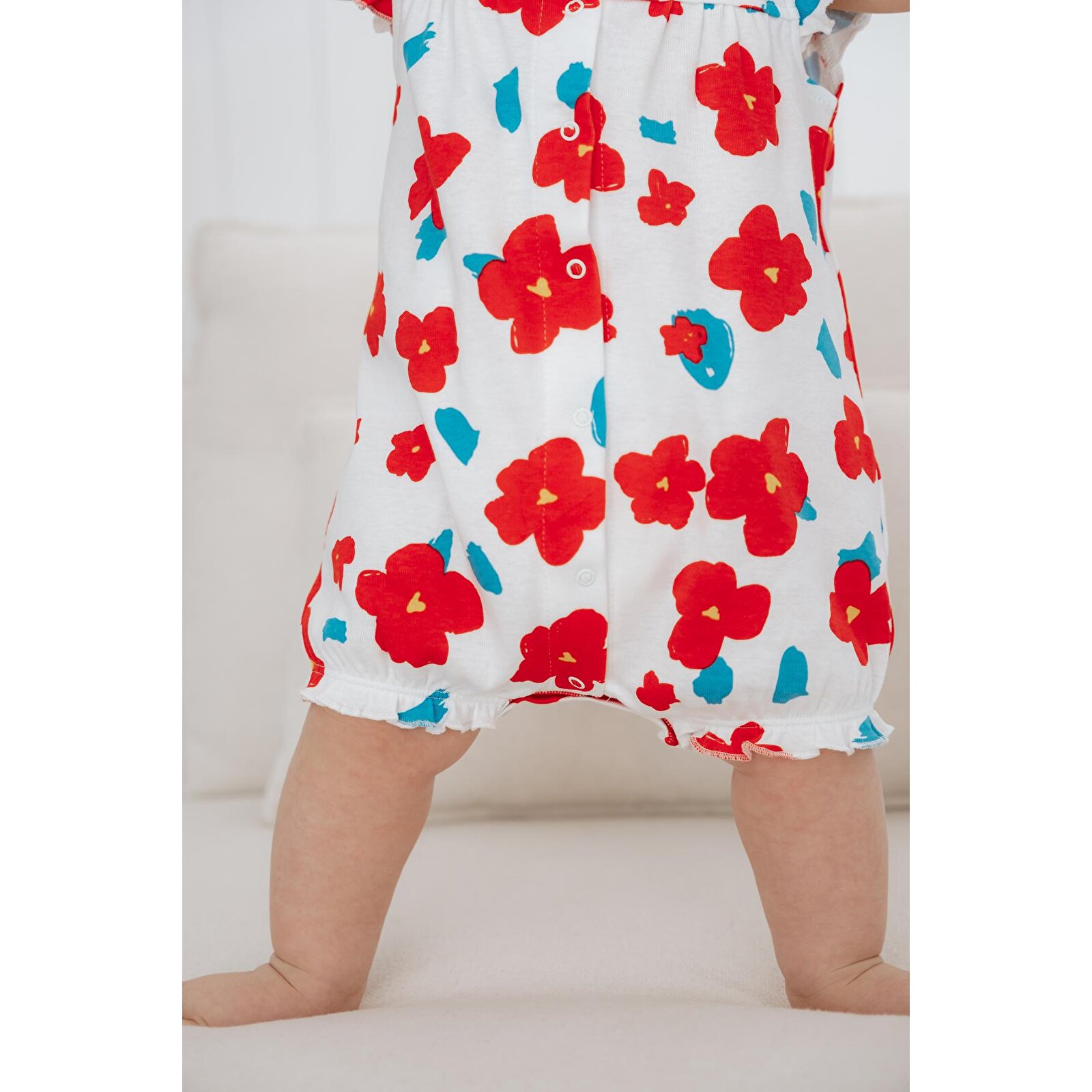 %100 Pamuk Kısa Paça Fırfırlı Bebek Tulum