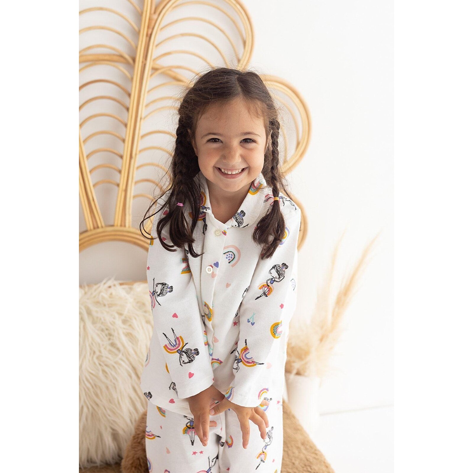 %100 Pamuk Pazen Kız Çocuk Pijama Takımı