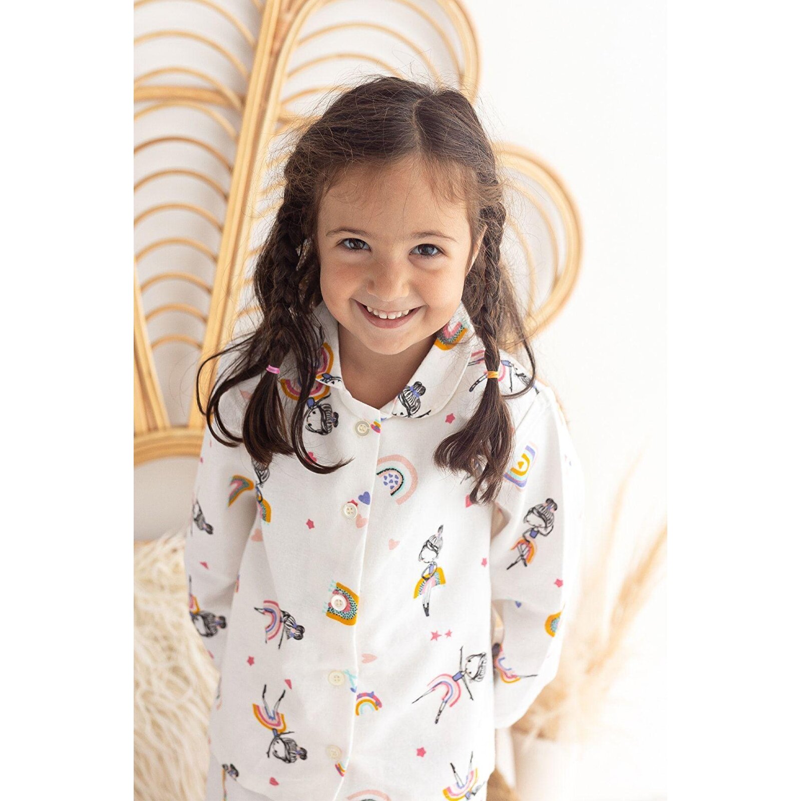 %100 Pamuk Pazen Kız Çocuk Pijama Takımı