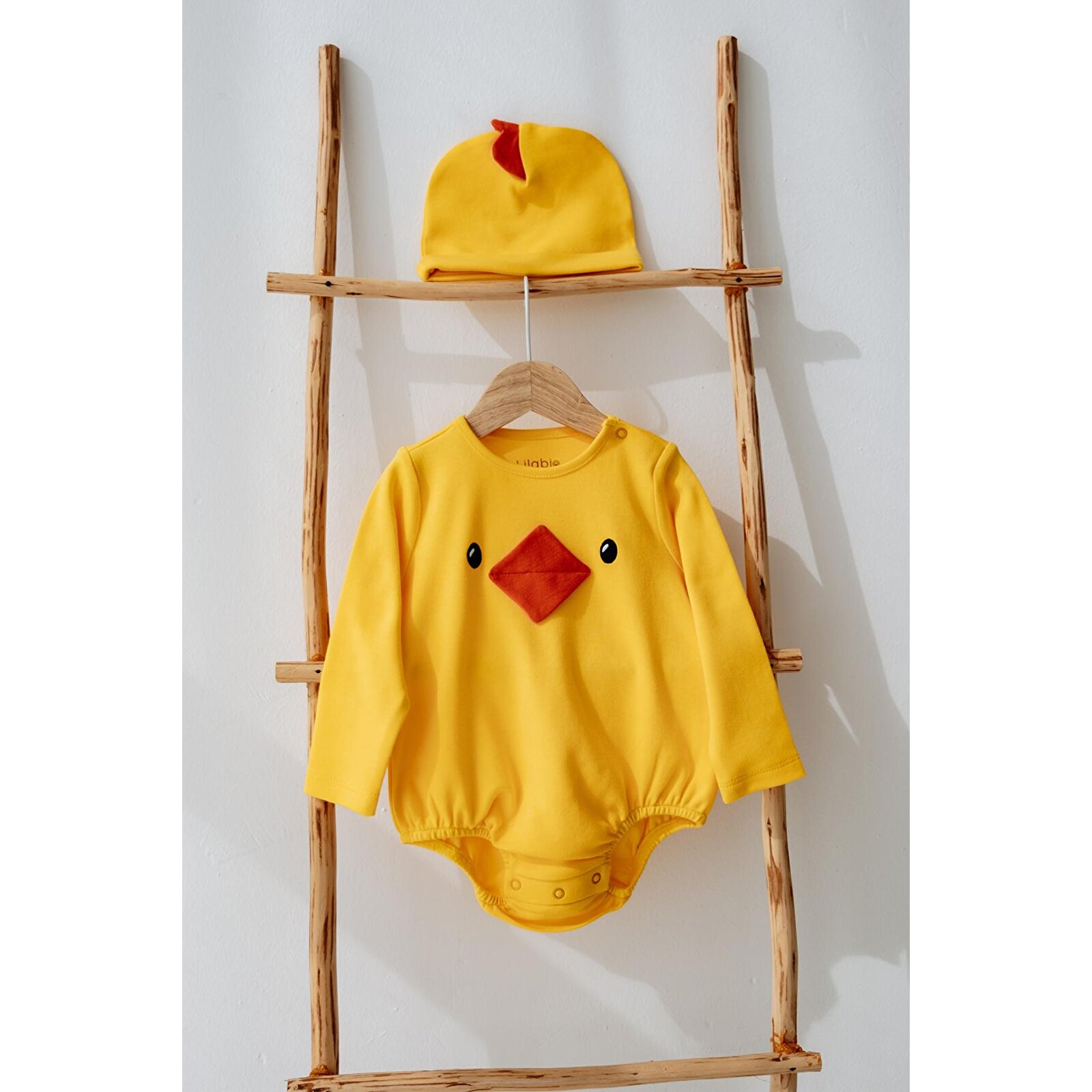 %100 Pamuk Civciv Kostüm Body & Şapka Seti – Unisex Bebek Hediye Seti