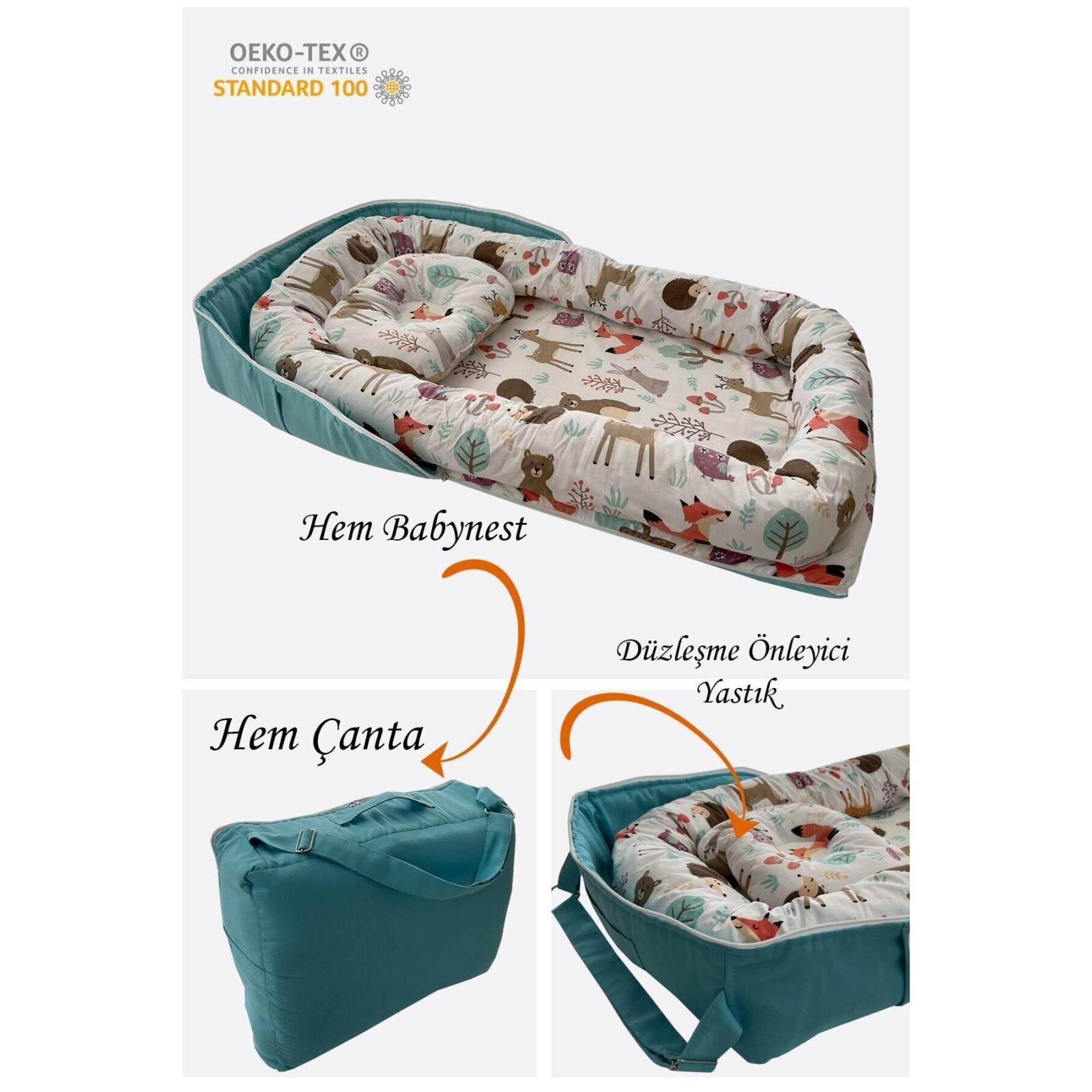 Nest Orman Desenli Çantalı Babynest Bebek Çantası Taşınabilir Anne Yanı Yatağı Nest Orman Desenli Çantalı Babynest Bebek Çantası Taşınabilir Anne Yanı Yatağı