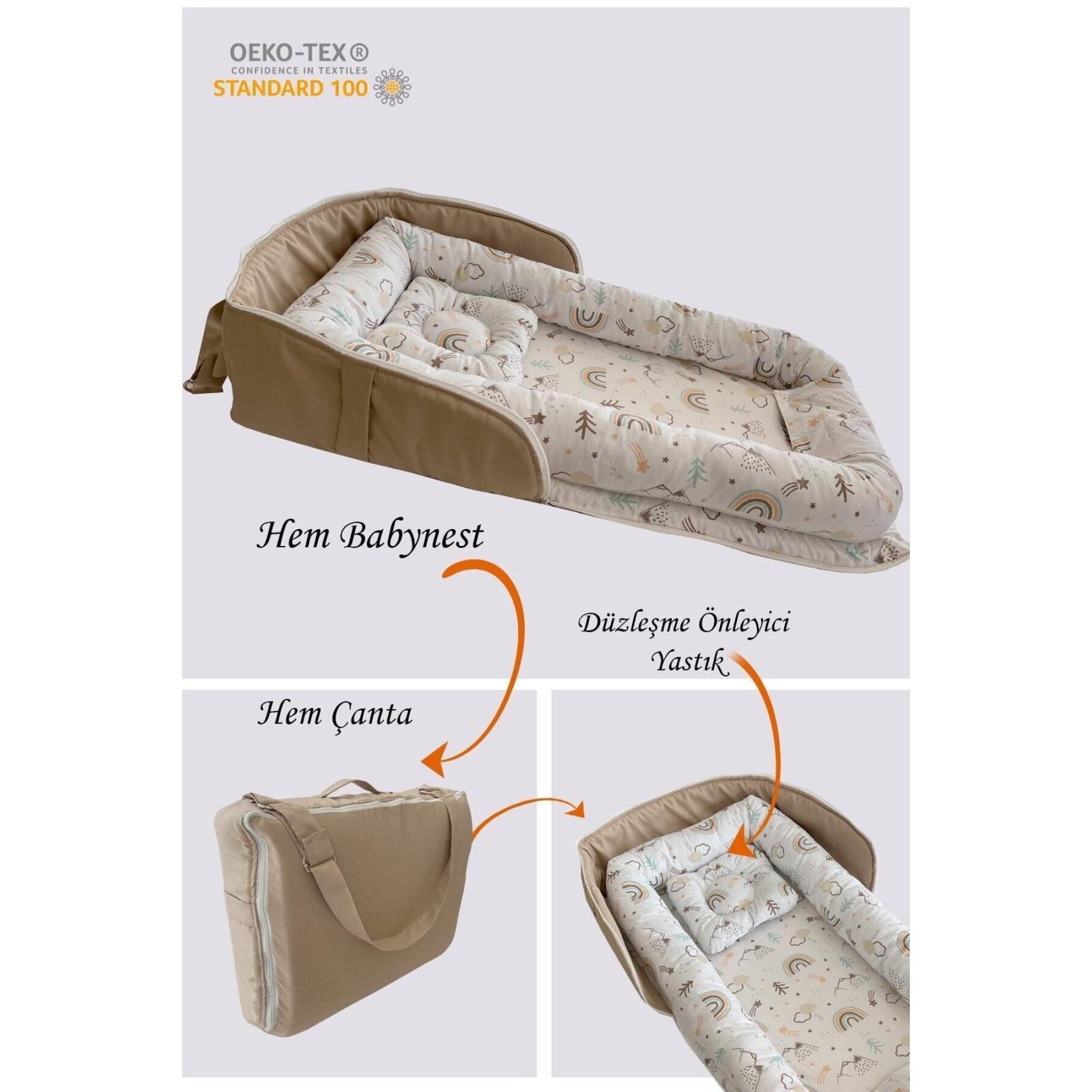 Kahve Dağ Çantalı Babynest Taşınabilir -  Konforlu ve Güvenli Bebek Yatağı 