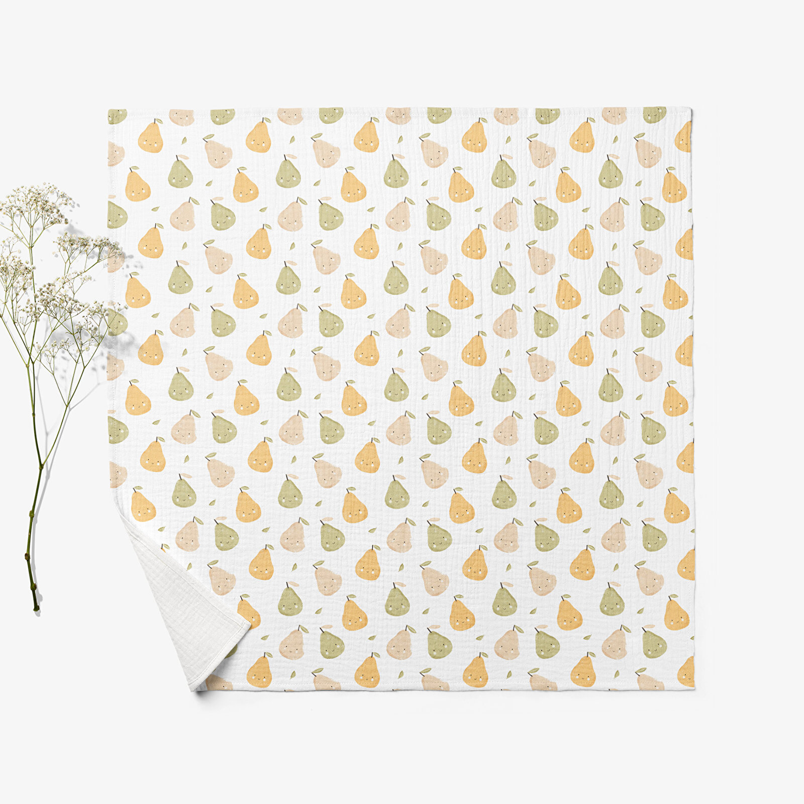 4 Katlı Müslin Örtü - Meyve Desenli Bebek Müslin Battaniyesi - Dört Katlı Müslin 100x110 Cm