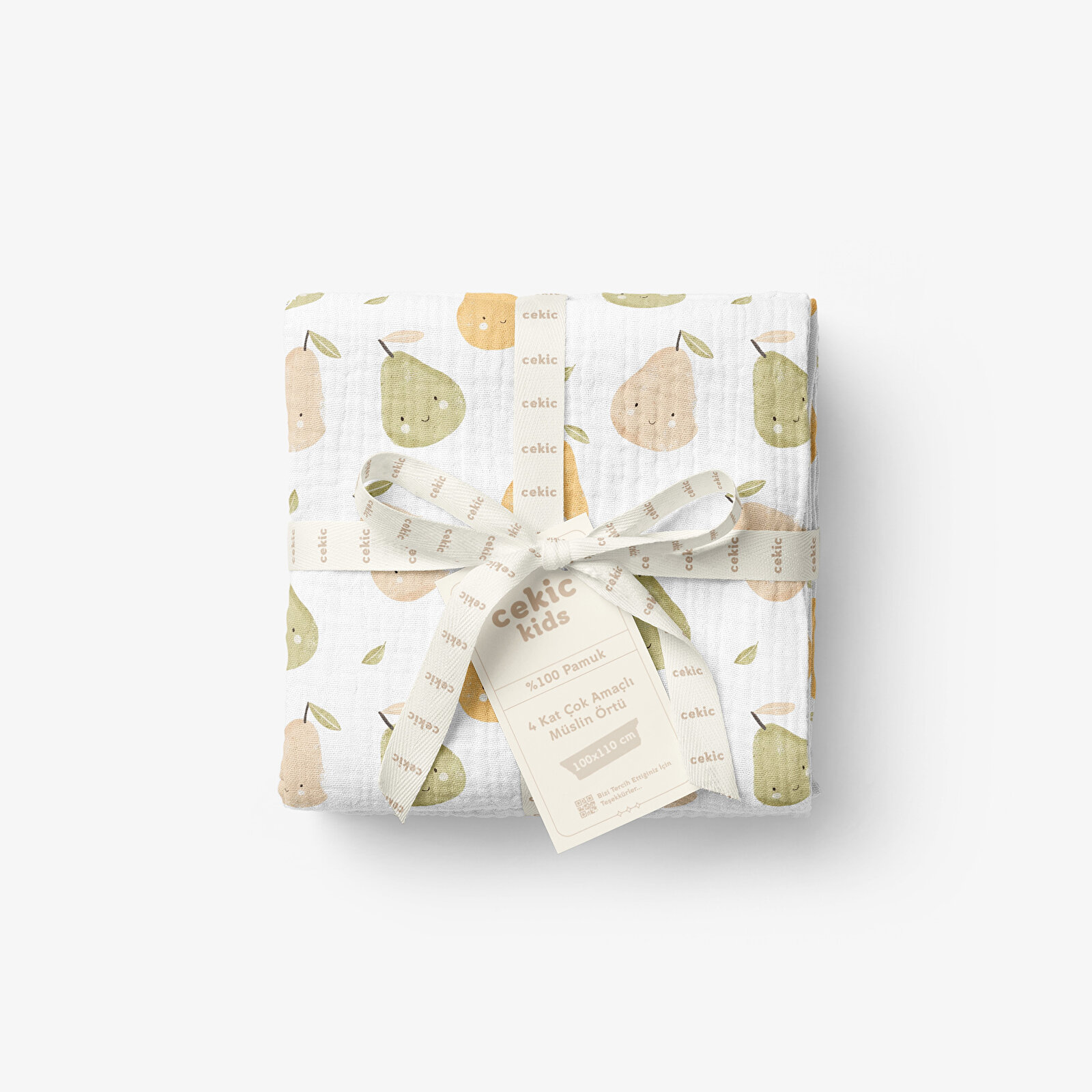 4 Katlı Müslin Örtü - Meyve Desenli Bebek Müslin Battaniyesi - Dört Katlı Müslin 100x110 Cm