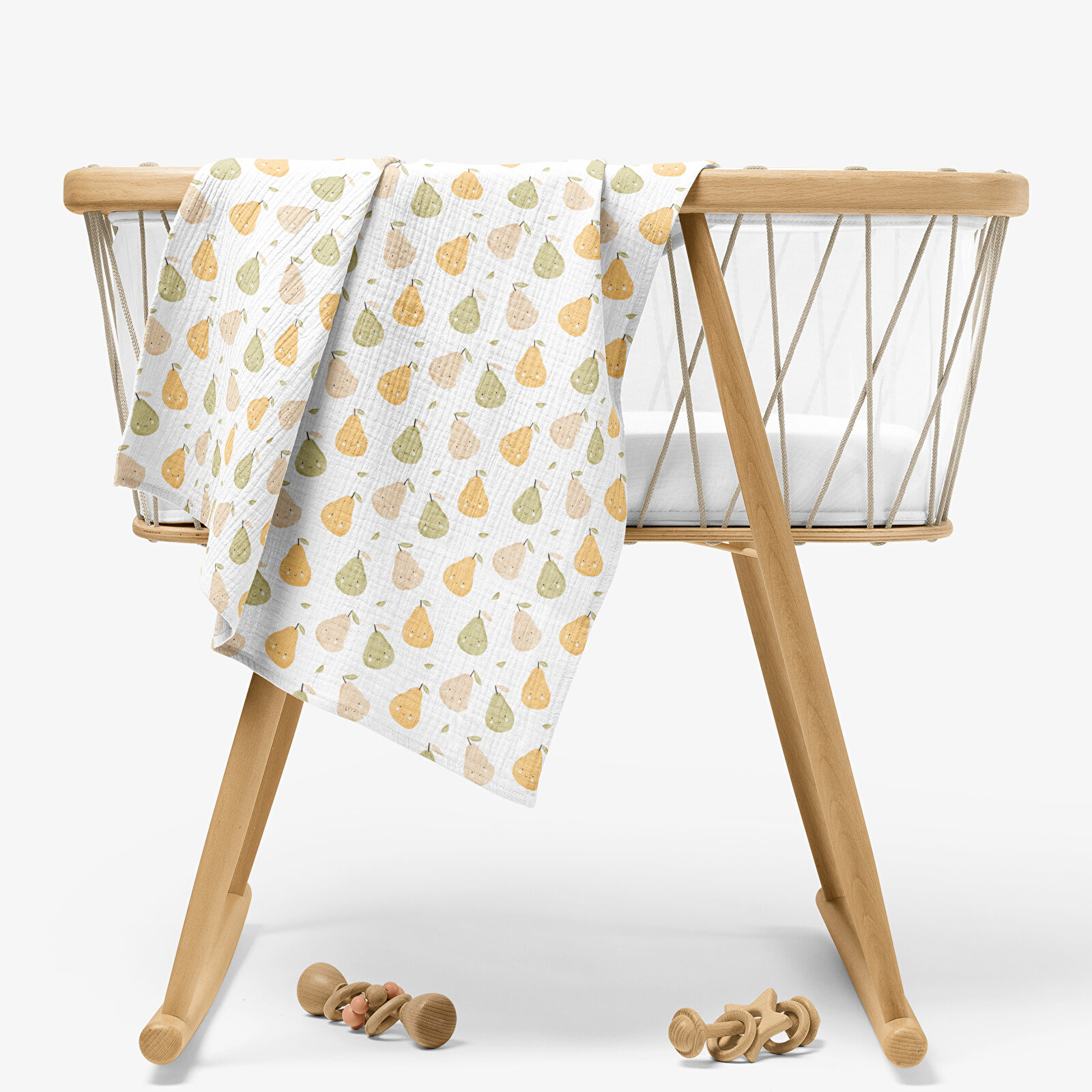 4 Katlı Müslin Örtü - Meyve Desenli Bebek Müslin Battaniyesi - Dört Katlı Müslin 100x110 Cm