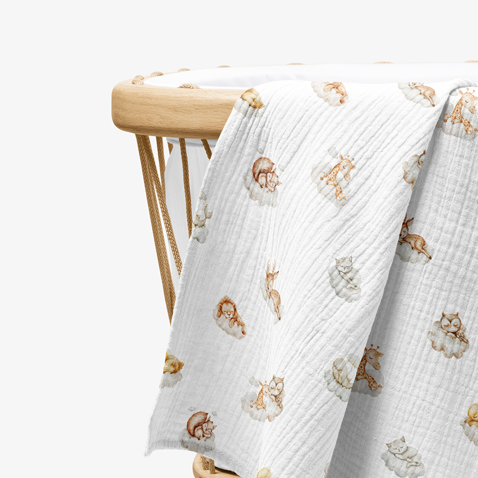 4 Katlı Müslin Örtü - Uykucular Desenli Bebek Müslin Battaniyesi - Dört Katlı Müslin 100x110 Cm