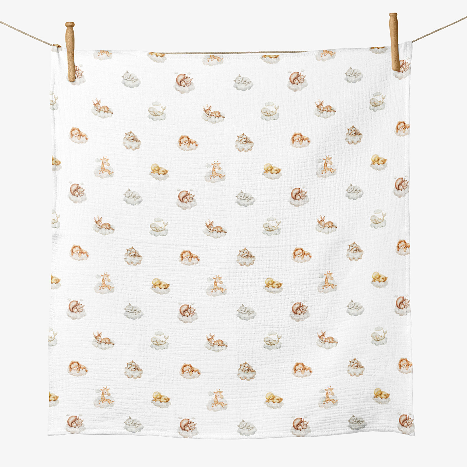 4 Katlı Müslin Örtü - Uykucular Desenli Bebek Müslin Battaniyesi - Dört Katlı Müslin 100x110 Cm