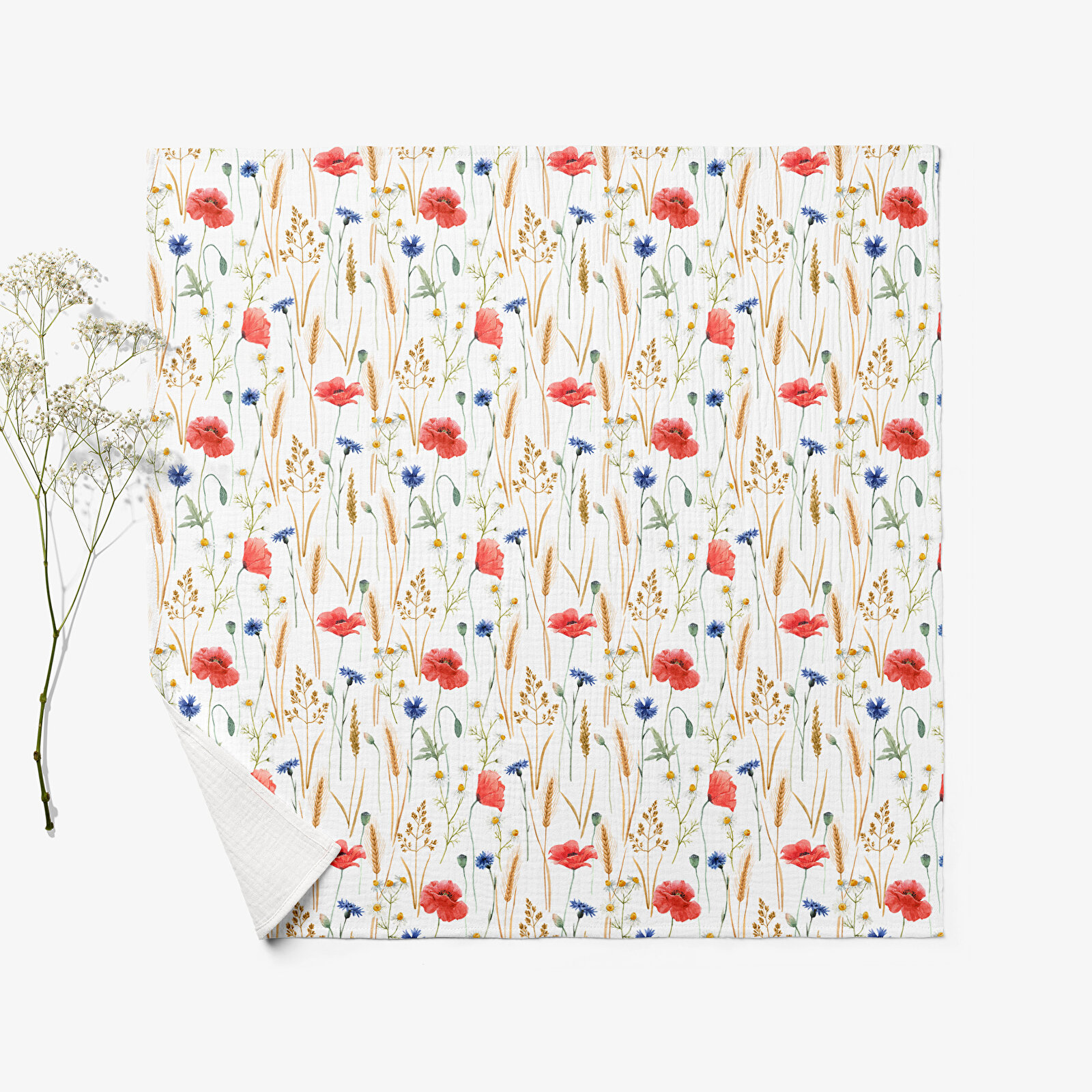 4 Katlı Müslin Örtü - Kır Çiçek Desenli Bebek Müslin Battaniyesi - Dört Katlı Müslin 100x110 Cm 4 Katlı Müslin Örtü - Kır Çiçek Desenli Bebek Müslin Battaniyesi - Dört Katlı Müslin 100x110 Cm