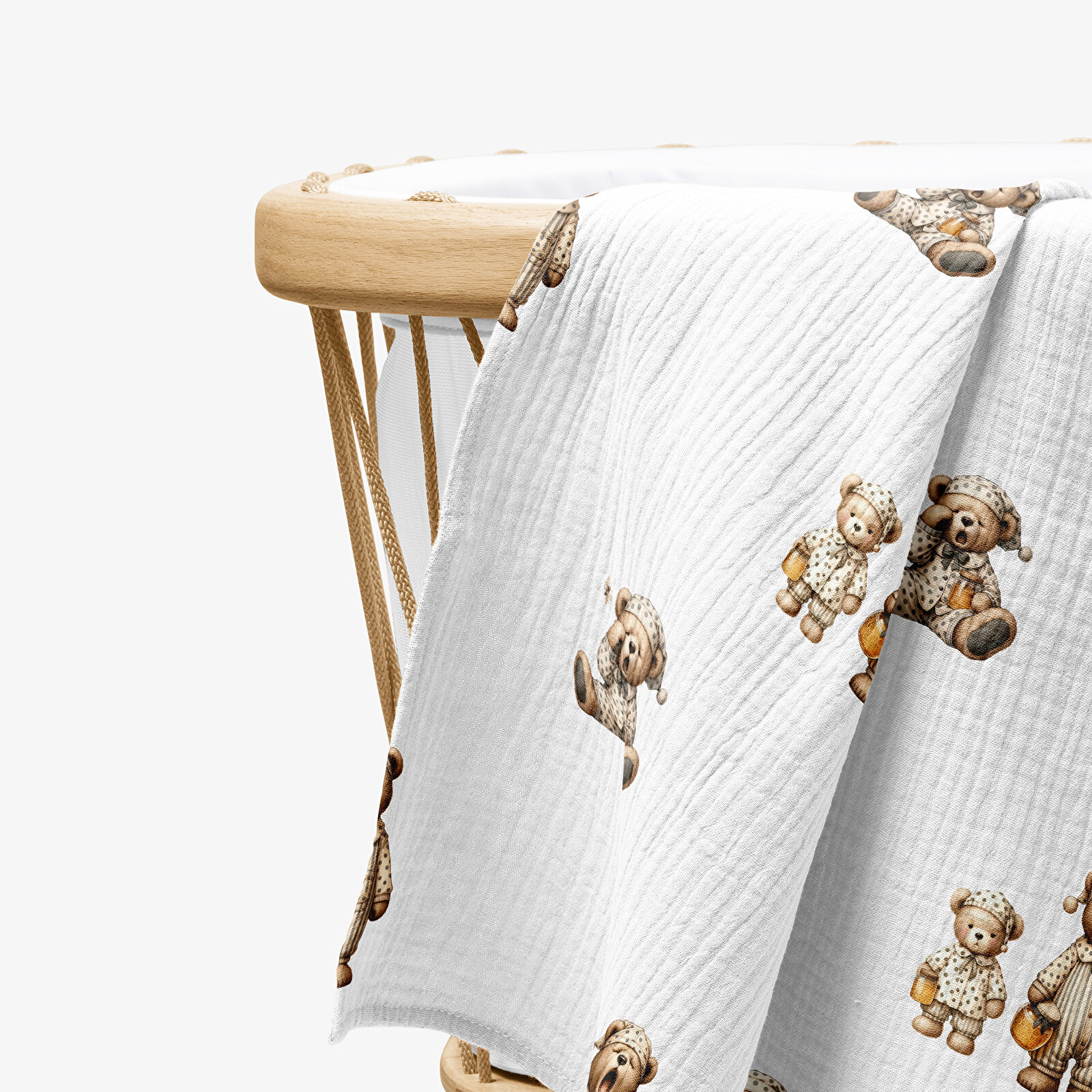 4 Katlı Müslin Örtü - Pijamalı Ayıcık Bebek Müslin Battaniyesi Dört Katlı Müslin 100x110 cm