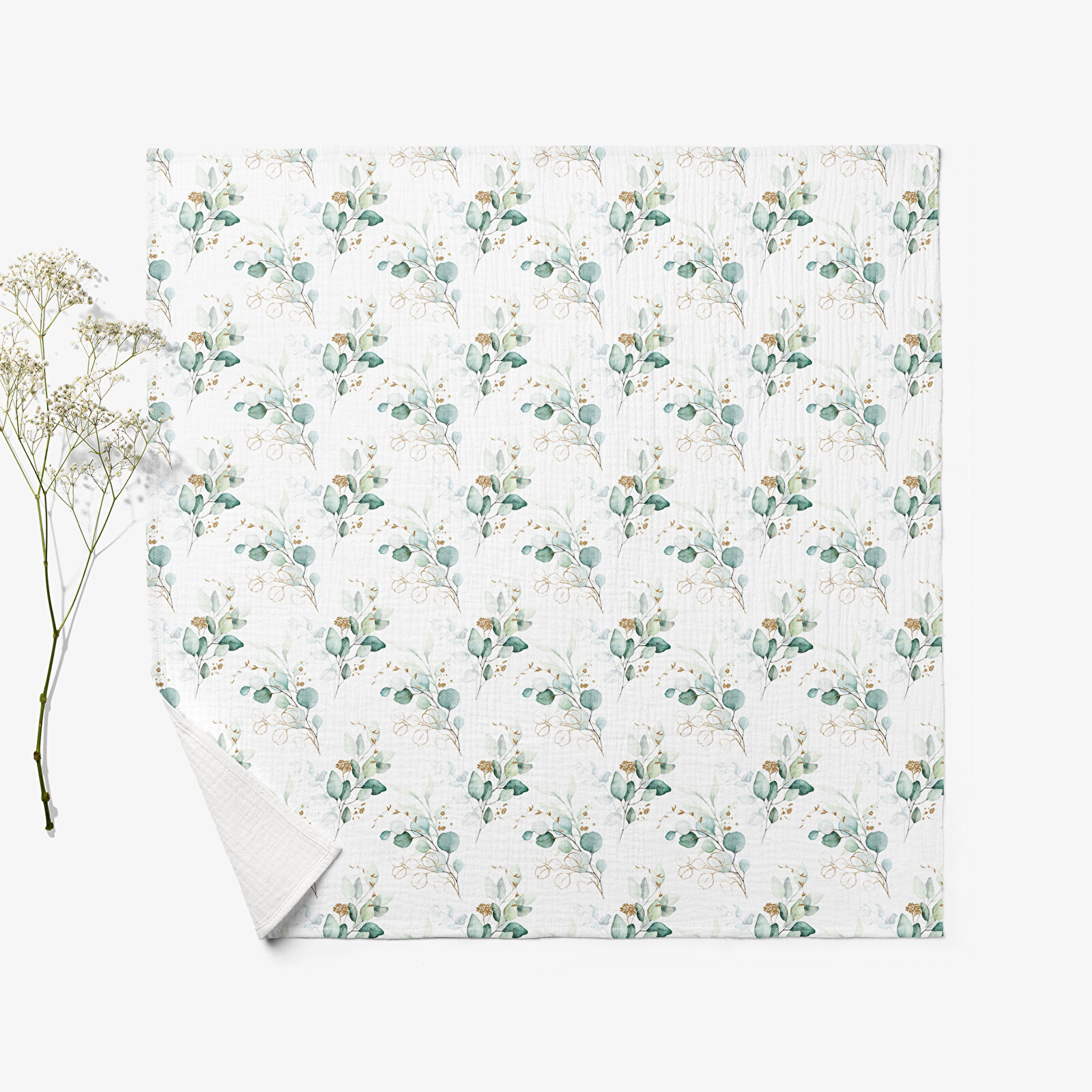 4 Katlı Müslin Örtü - Yaprak Desenli Bebek Müslin Battaniyesi - Dört Katlı Müslin 100x110 Cm 4 Katlı Müslin Örtü - Yaprak Desenli Bebek Müslin Battaniyesi - Dört Katlı Müslin 100x110 Cm