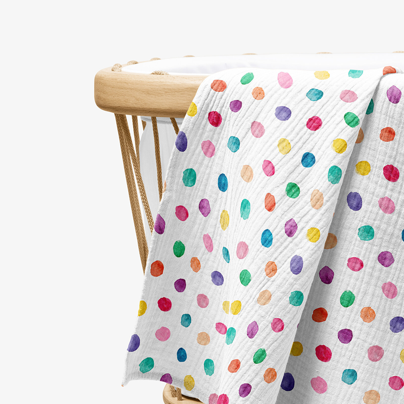 4 Katlı Müslin Örtü - Renkli Puantiye Bebek Müslin Battaniyesi - Dört Katlı Müslin 100x110 Cm