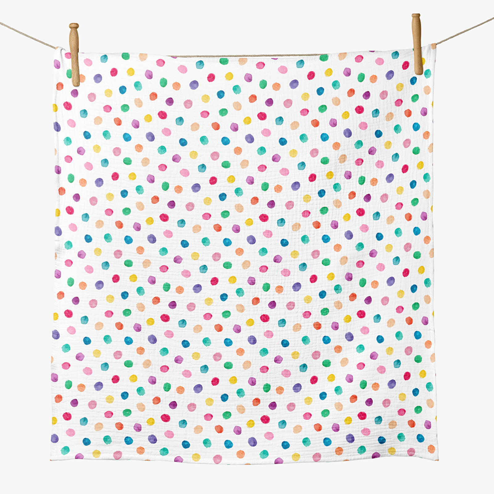 4 Katlı Müslin Örtü - Renkli Puantiye Bebek Müslin Battaniyesi - Dört Katlı Müslin 100x110 Cm