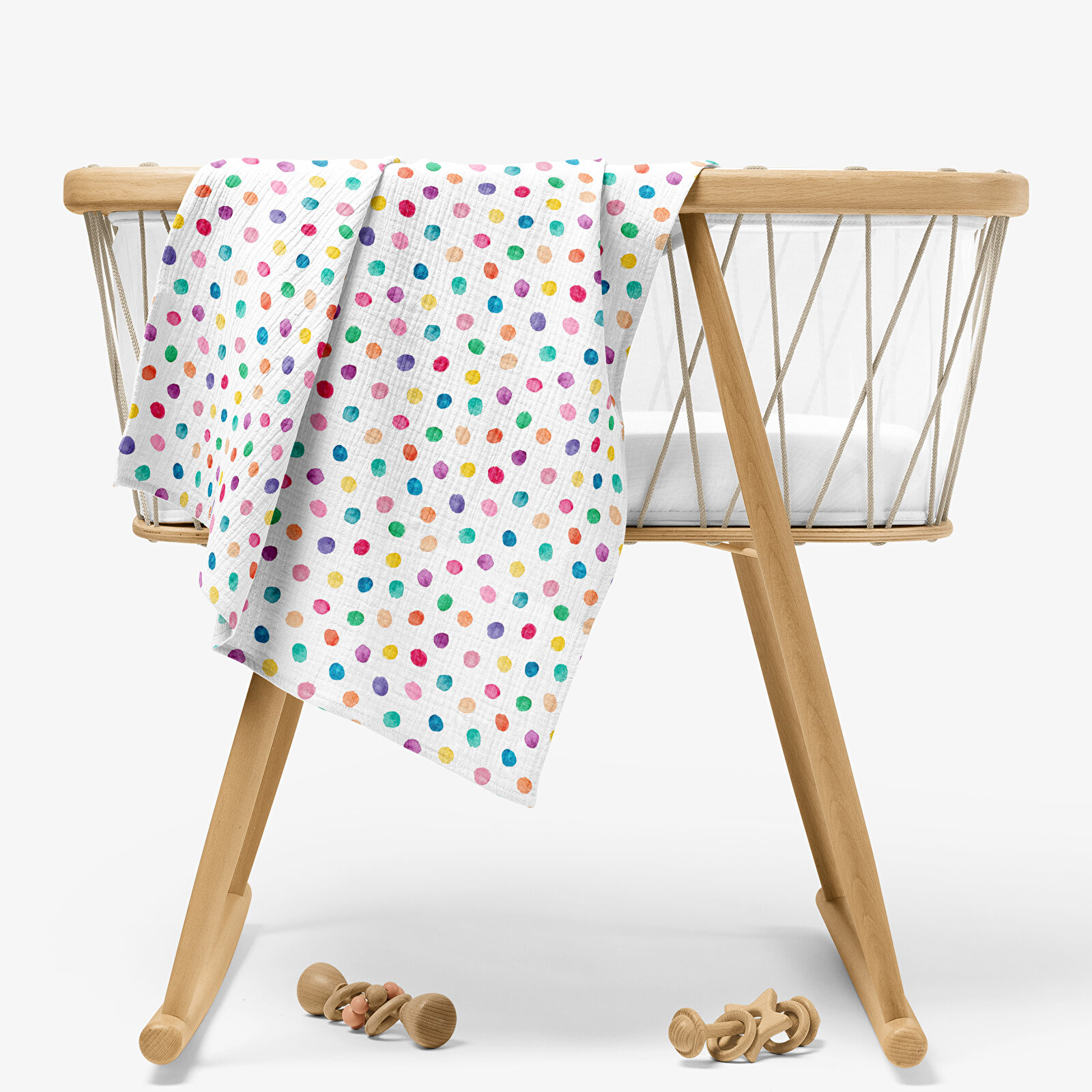 4 Katlı Müslin Örtü - Renkli Puantiye Bebek Müslin Battaniyesi - Dört Katlı Müslin 100x110 Cm
