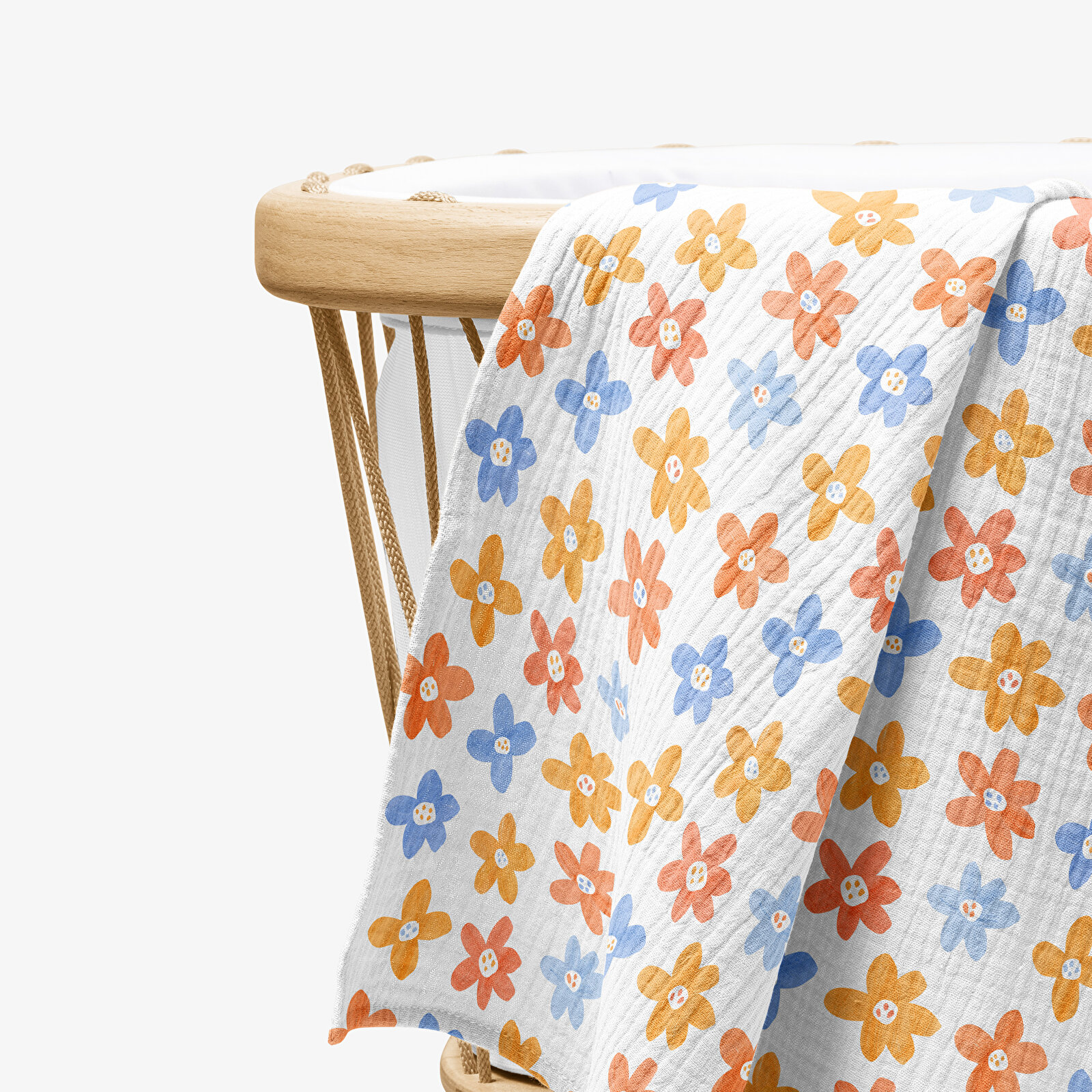 4 Katlı Müslin Örtü - Çiçek Desenli Bebek Müslin Battaniyesi - Dört Katlı Müslin 100x110 Cm