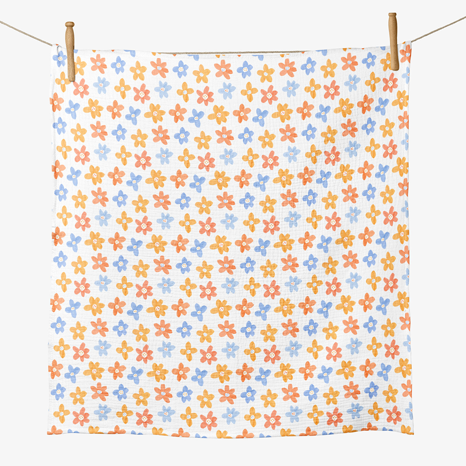 4 Katlı Müslin Örtü - Çiçek Desenli Bebek Müslin Battaniyesi - Dört Katlı Müslin 100x110 Cm