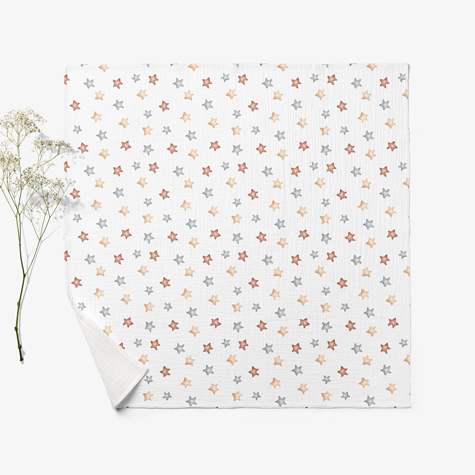 4 Katlı Müslin Örtü - Bebek Battaniyesi Yıldız Desenli 100x110 Cm 4 Katlı Müslin Örtü - Bebek Battaniyesi Yıldız Desenli 100x110 Cm