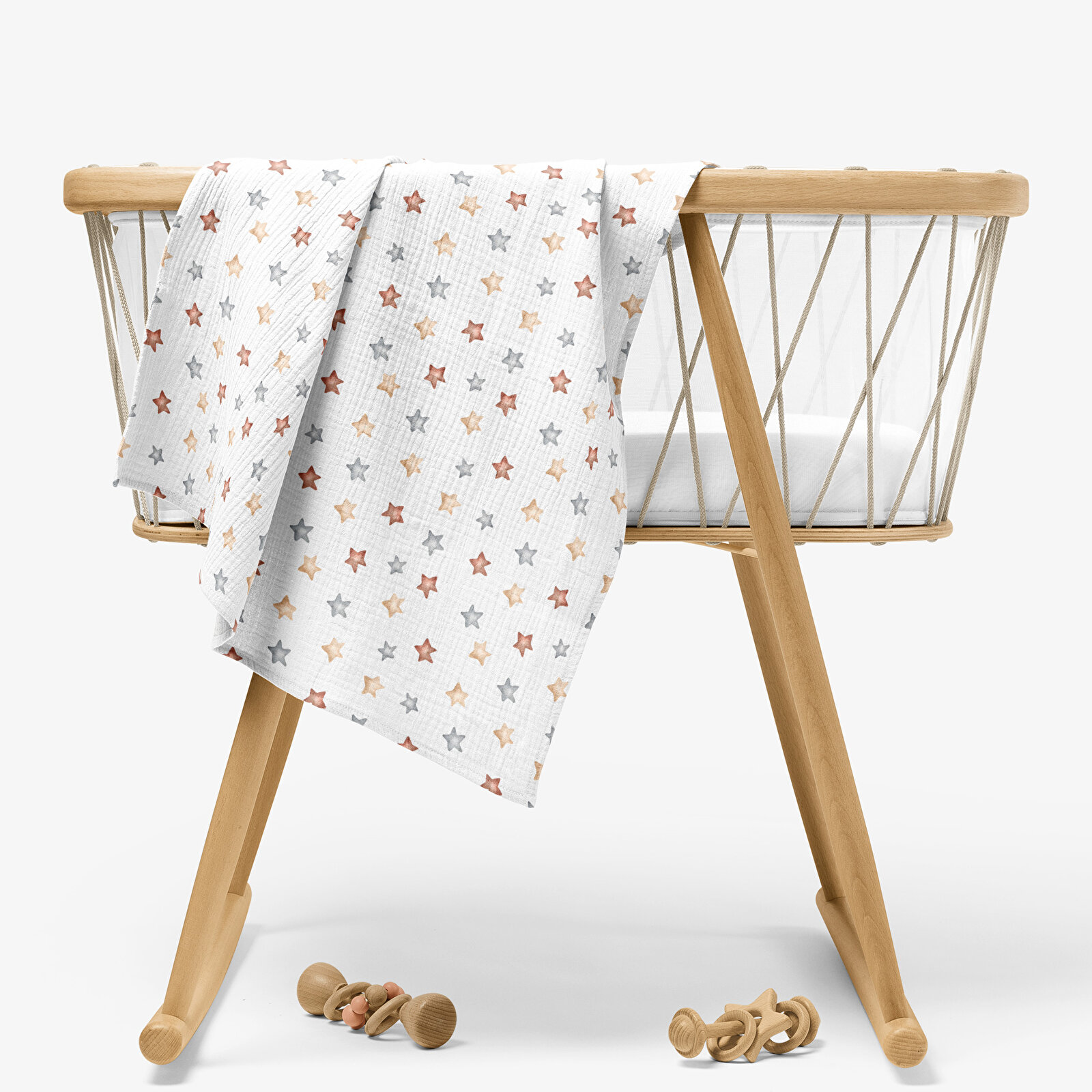 4 Katlı Müslin Örtü - Bebek Battaniyesi Yıldız Desenli 100x110 Cm 4 Katlı Müslin Örtü - Bebek Battaniyesi Yıldız Desenli 100x110 Cm