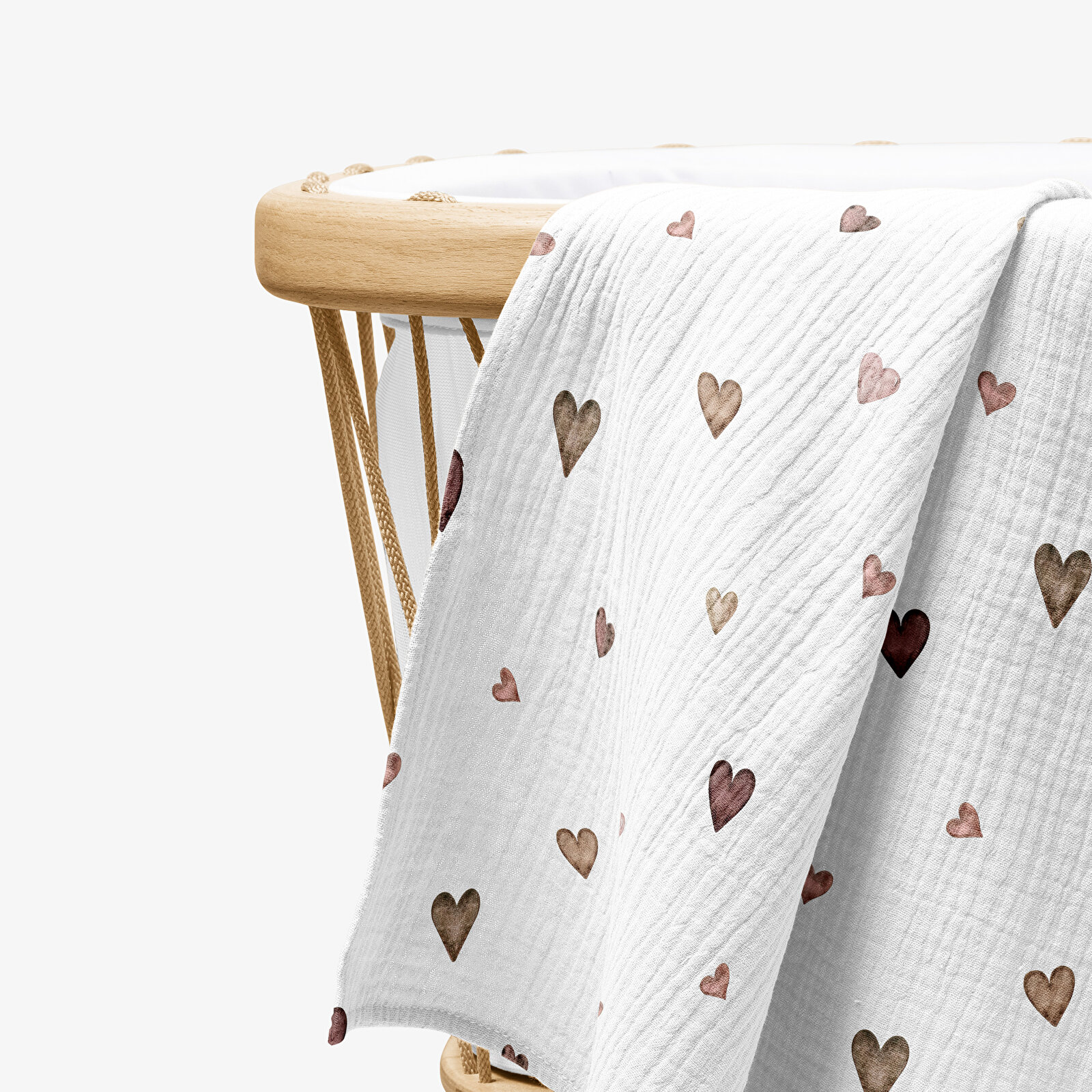 4 Katlı Müslin Örtü - Kahverengi Kalp Desenli Bebek Battaniyesi - Dört Katlı Müslin 100x110 Cm 4 Katlı Müslin Örtü - Kahverengi Kalp Desenli Bebek Battaniyesi - Dört Katlı Müslin 100x110 Cm