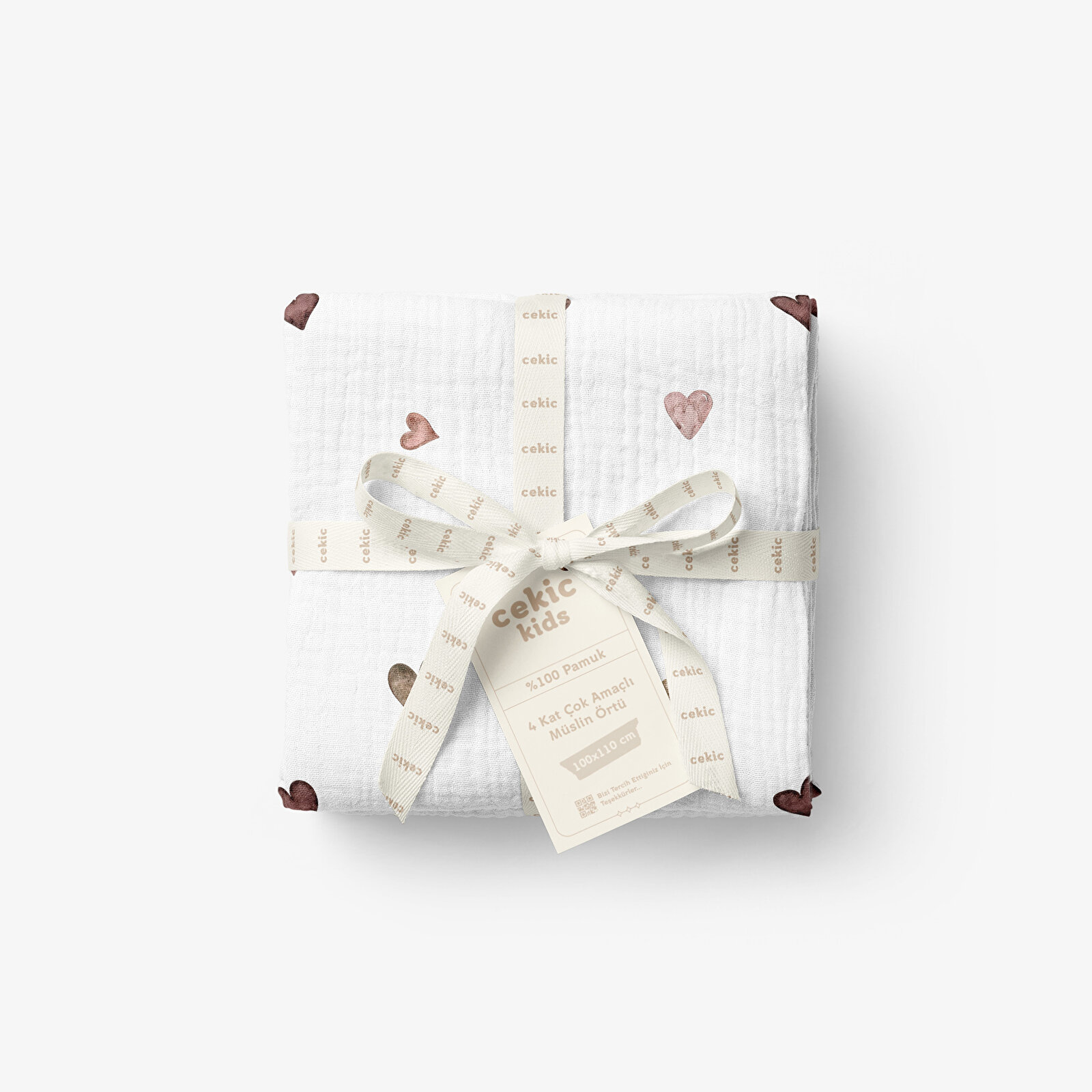 4 Katlı Müslin Örtü - Kahverengi Kalp Desenli Bebek Battaniyesi - Dört Katlı Müslin 100x110 Cm 4 Katlı Müslin Örtü - Kahverengi Kalp Desenli Bebek Battaniyesi - Dört Katlı Müslin 100x110 Cm