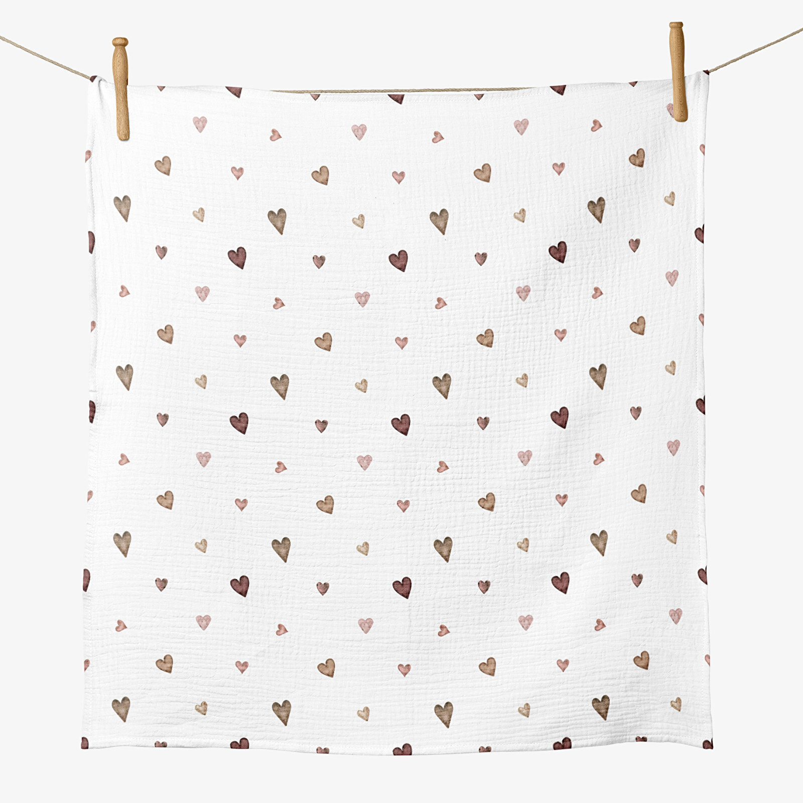 4 Katlı Müslin Örtü - Kahverengi Kalp Desenli Bebek Battaniyesi - Dört Katlı Müslin 100x110 Cm 4 Katlı Müslin Örtü - Kahverengi Kalp Desenli Bebek Battaniyesi - Dört Katlı Müslin 100x110 Cm