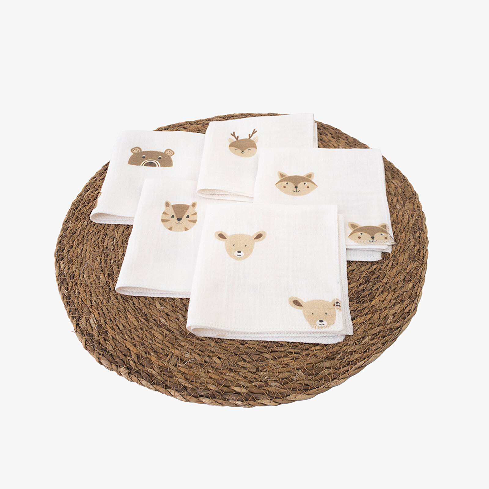 5'li Paket 2 Katlı Müslin Bebek Ağız Mendili %100 Pamuk 25x25 Cm 5'li Paket 2 Katlı Müslin Bebek Ağız Mendili %100 Pamuk 25x25 Cm