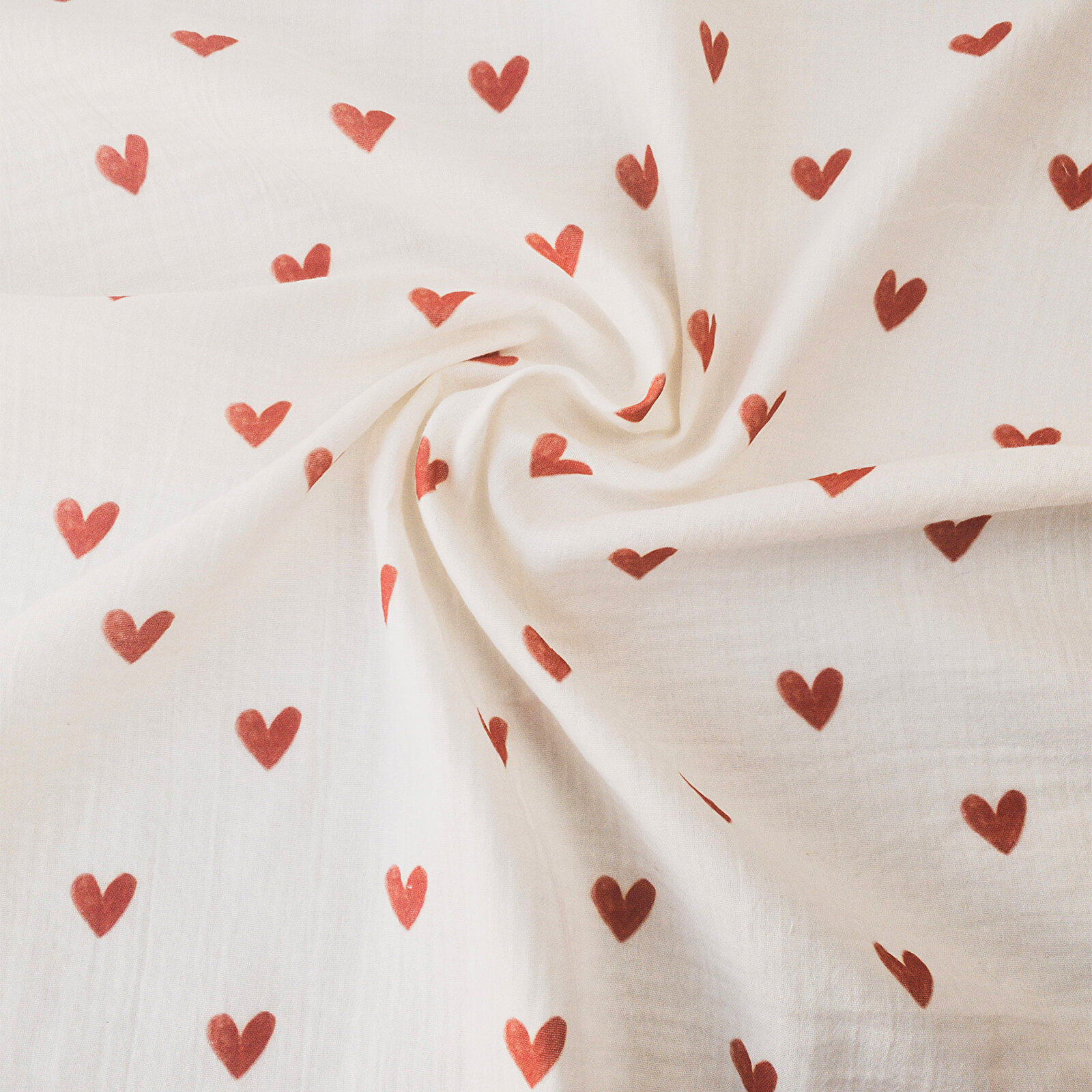 2 Katlı Müslin Örtü Kırmızı Kalp Desenli 75x95 Cm - %100 Pamuk - 2 Katlı Müslin Örtü Kırmızı Kalp Desenli 75x95 Cm - %100 Pamuk -