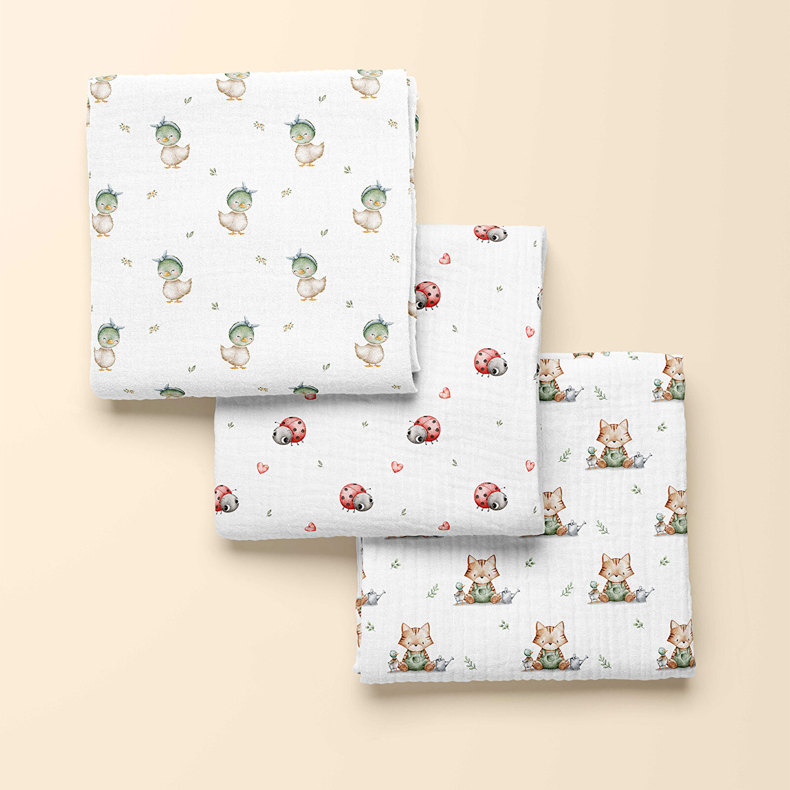 3'lü Set - 2 Katlı Desenli Müslin Bebek Battaniyesi - %100 Pamuk - 80x90 cm 3'lü Set - 2 Katlı Desenli Müslin Bebek Battaniyesi - %100 Pamuk - 80x90 cm