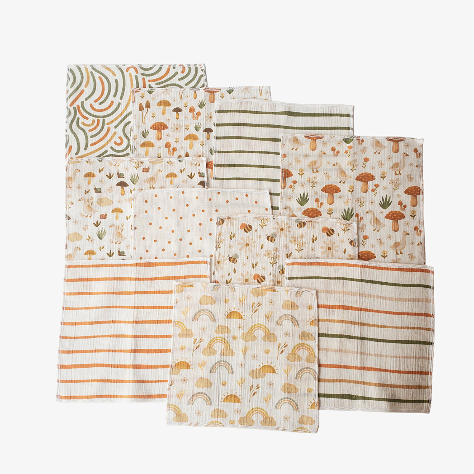 10'lu Desenli Müslin Bebek Ağız Mendili %100 Pamuk 10'lu Desenli Müslin Bebek Ağız Mendili %100 Pamuk