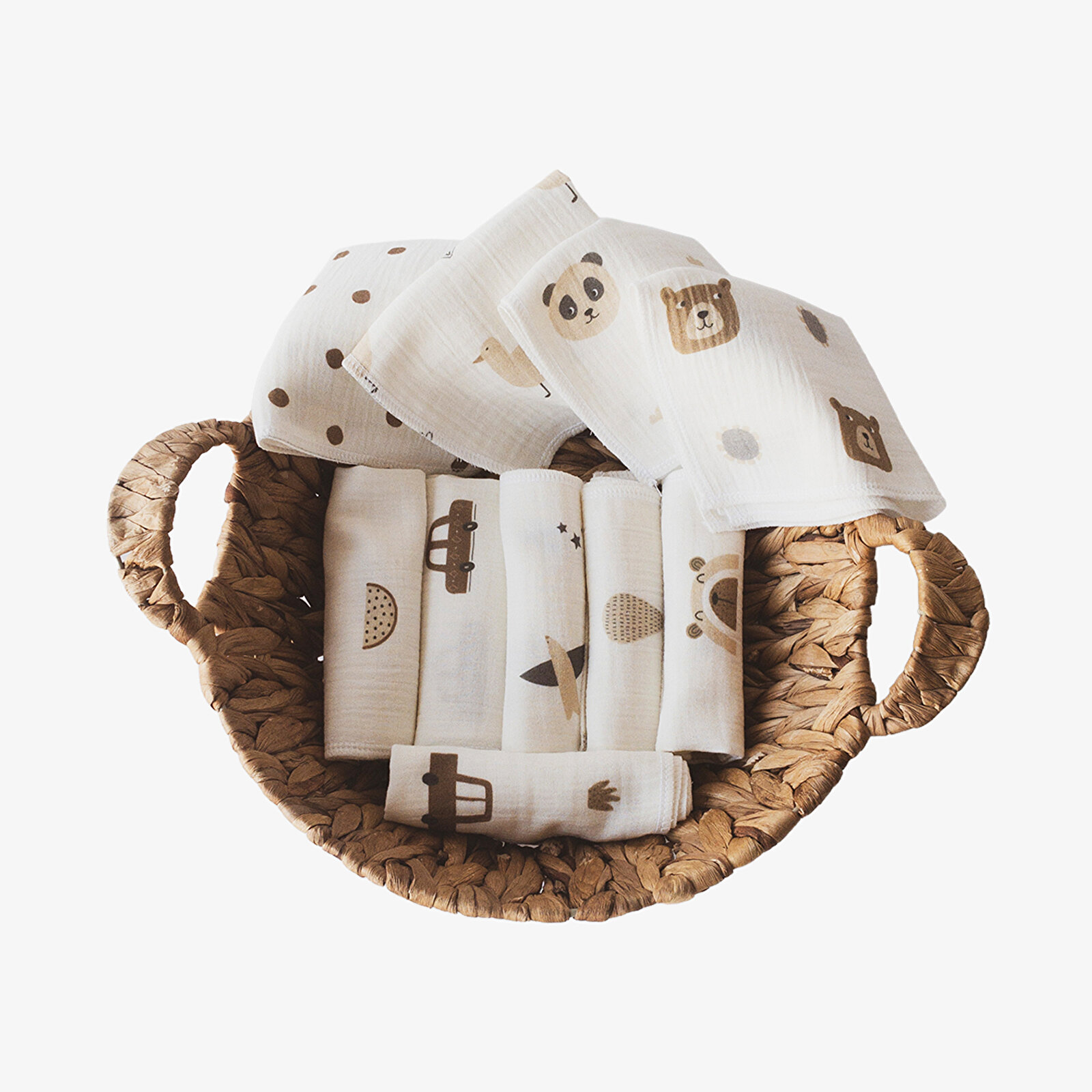 10'lu Desenli Müslin Bebek Ağız Mendili %100 Pamuk 25x25 Cm 10'lu Desenli Müslin Bebek Ağız Mendili %100 Pamuk 25x25 Cm