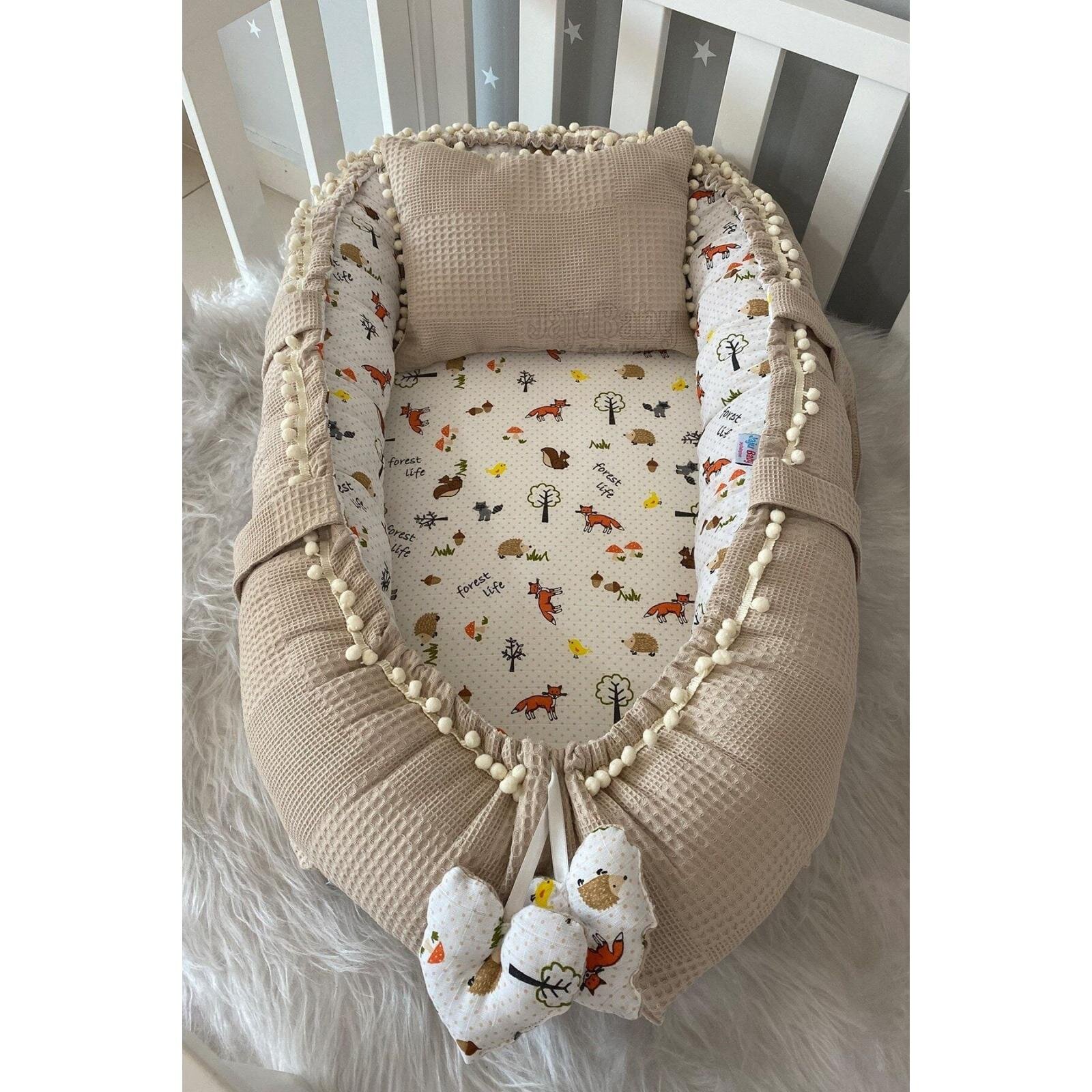 Babynest Organik Pamuk ve Müslin Kumaş Babynest Anne Yanı Bebek Yatağı, Tilki Tasarım