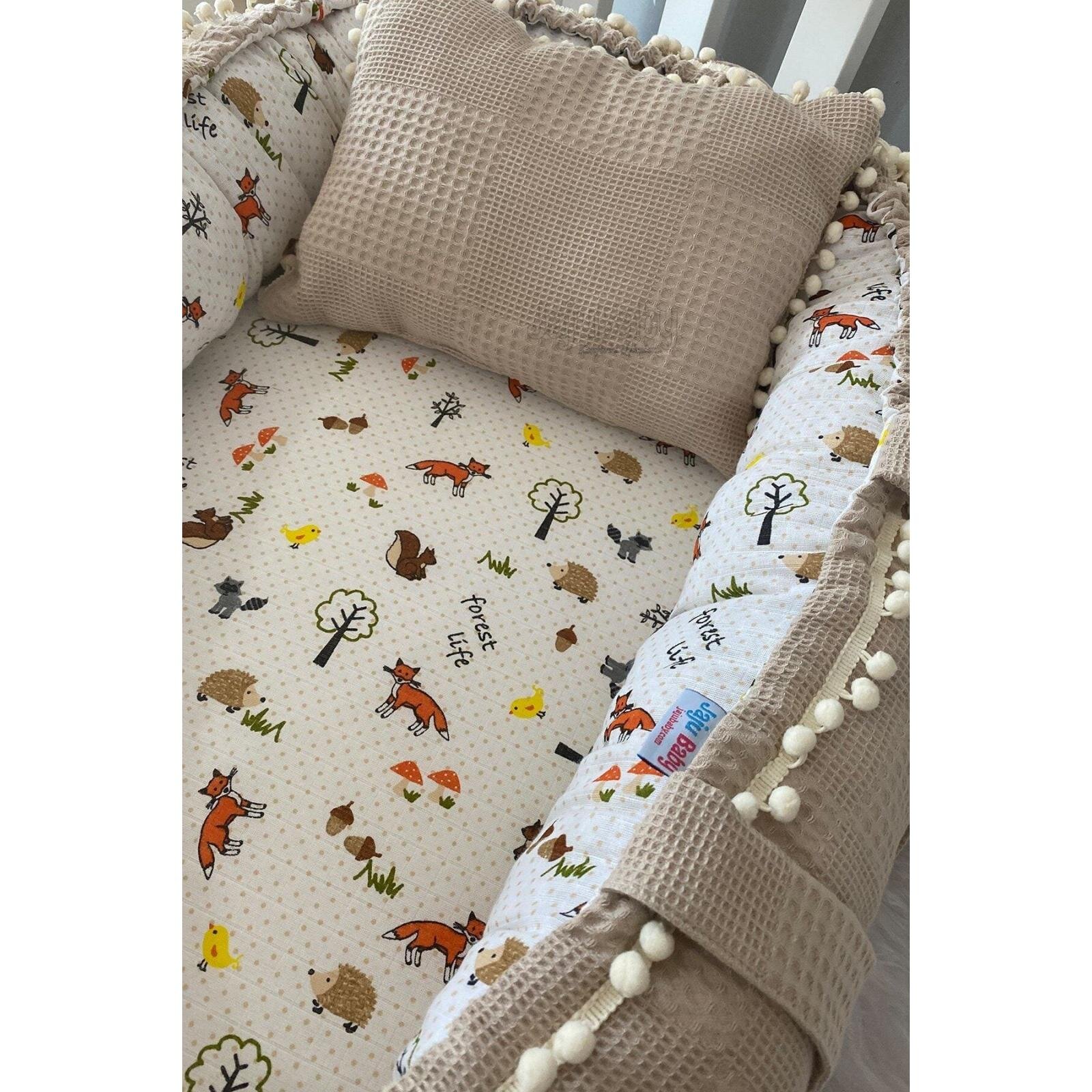 Babynest Organik Pamuk ve Müslin Kumaş Babynest Anne Yanı Bebek Yatağı, Tilki Tasarım